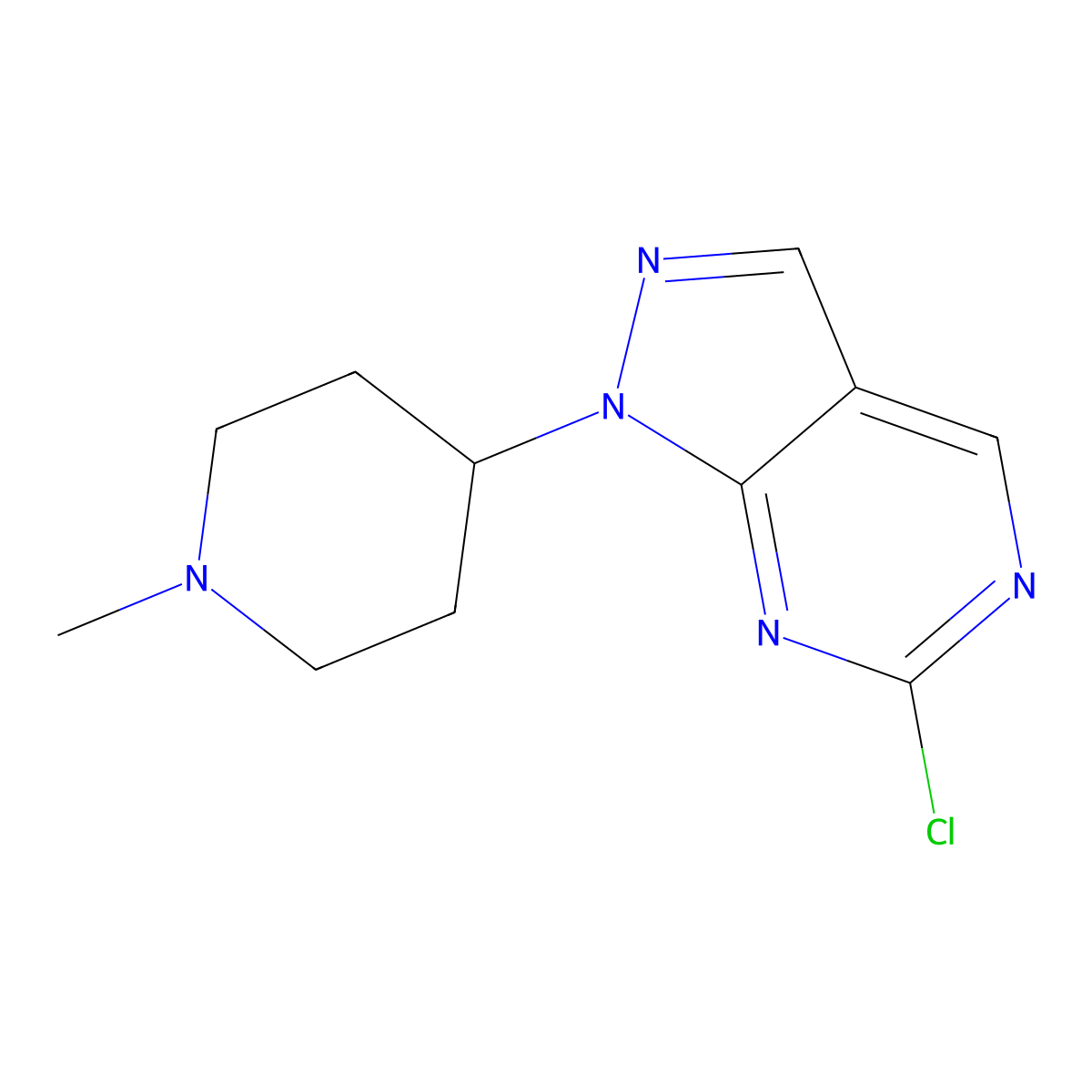 6-Chloro-1-(1-methylpiperidin-4-yl)-1H-pyrazolo[3,4-d]pyrimidine molecular structure, CAS 1443288-00-3