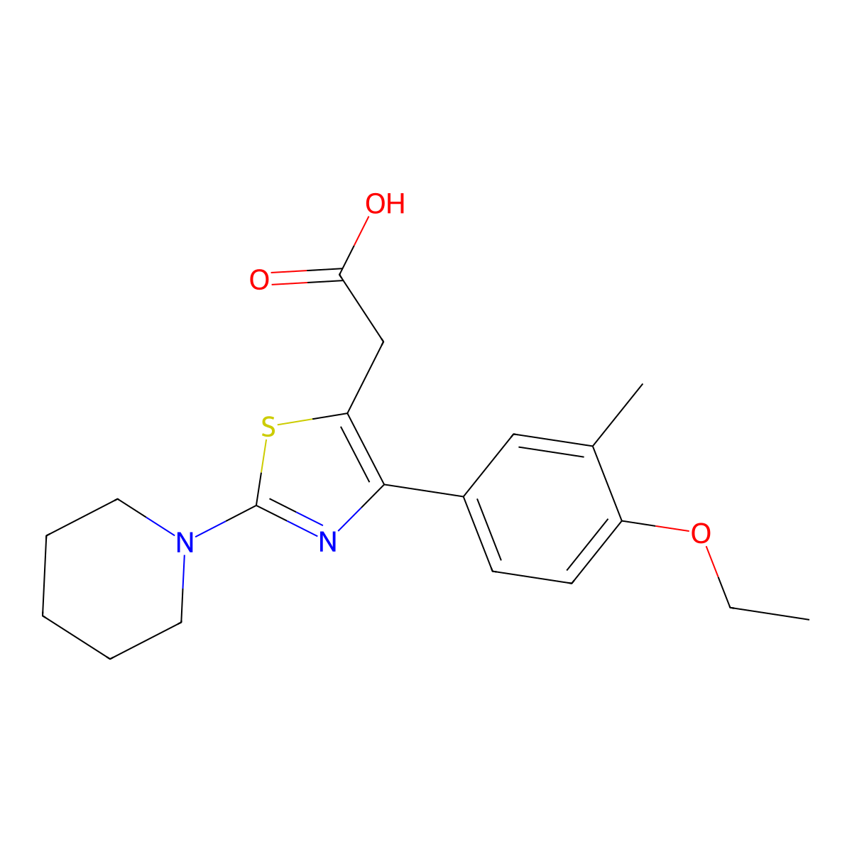 2-(4-(4-Ethoxy-3-methylphenyl)-2-(piperidin-1-yl)thiazol-5-yl)acetic acid molecular structure, CAS 1443288-22-9