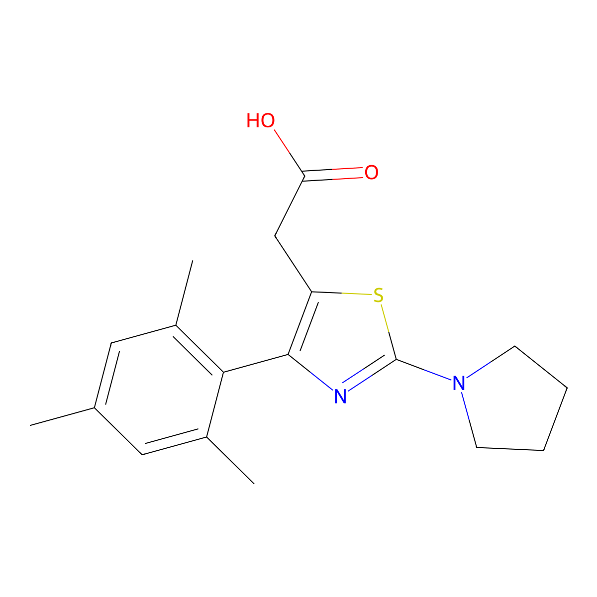 2-(4-Mesityl-2-(pyrrolidin-1-yl)thiazol-5-yl)acetic acid molecular structure, CAS 1443288-96-7