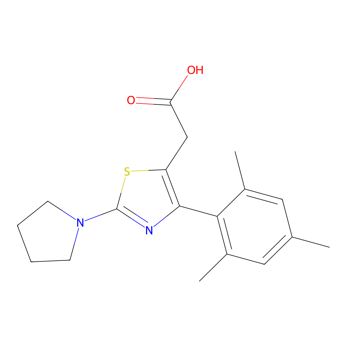 2-(4-Mesityl-2-(pyrrolidin-1-yl)thiazol-5-yl)acetic acid molecular structure, CAS 1443288-96-7