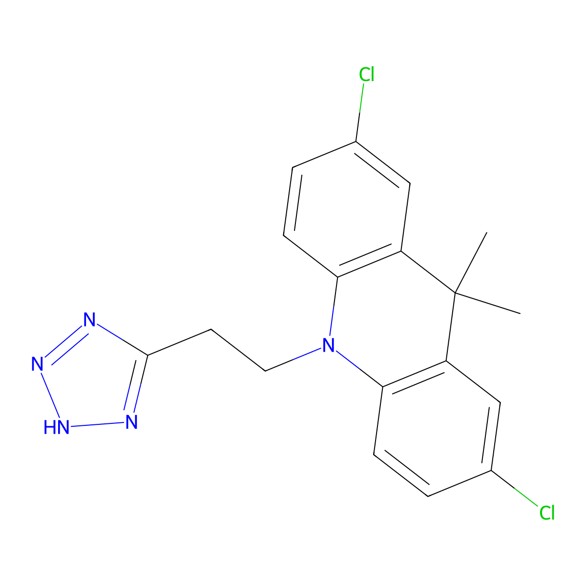 2,7-dichloro-9,9-dimethyl-10-[2-(2H-tetrazol-5-yl)ethyl]acridine molecular structure, CAS 1443290-89-8