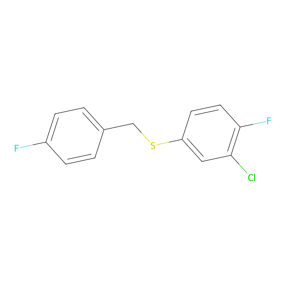 1-Fluoro-4-[(3-chloro-4-fluorophenyl)sulfanylmethyl]benzene molecular structure, CAS 1443302-30-4