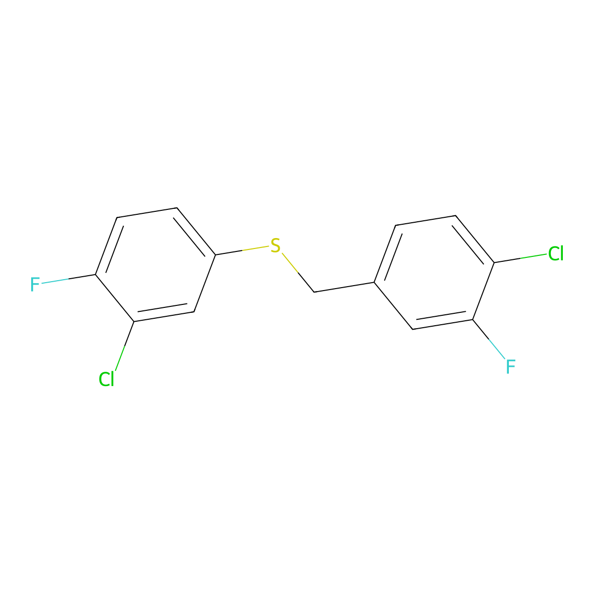 1-Chloro-2-fluoro-4-[(3-chloro-4-fluorophenyl)sulfanylmethyl]benzene molecular structure, CAS 1443302-35-9