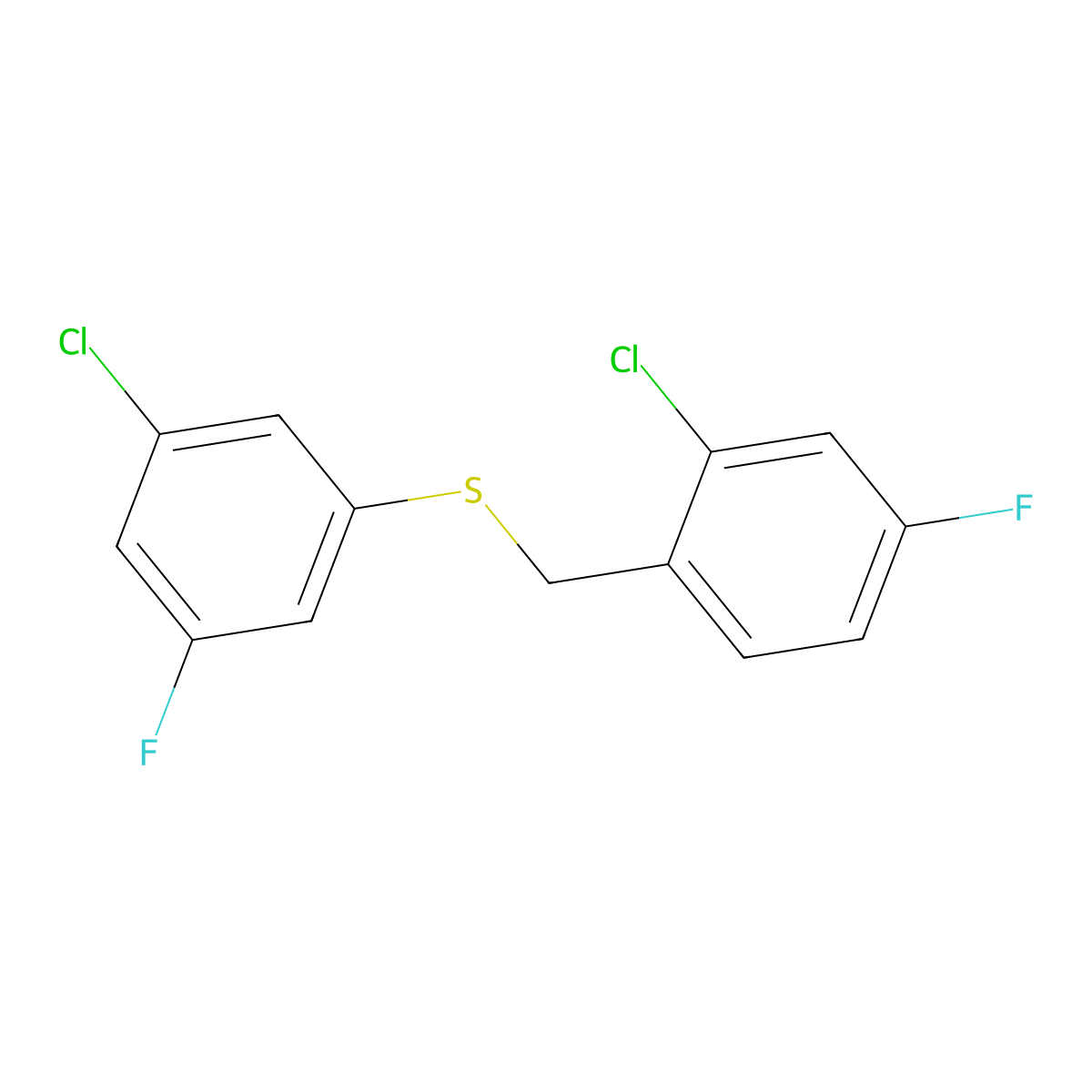 1-Chloro-3-fluoro-6-[(3-chloro-5-fluorophenyl)sulfanylmethyl]benzene molecular structure, CAS 1443302-46-2