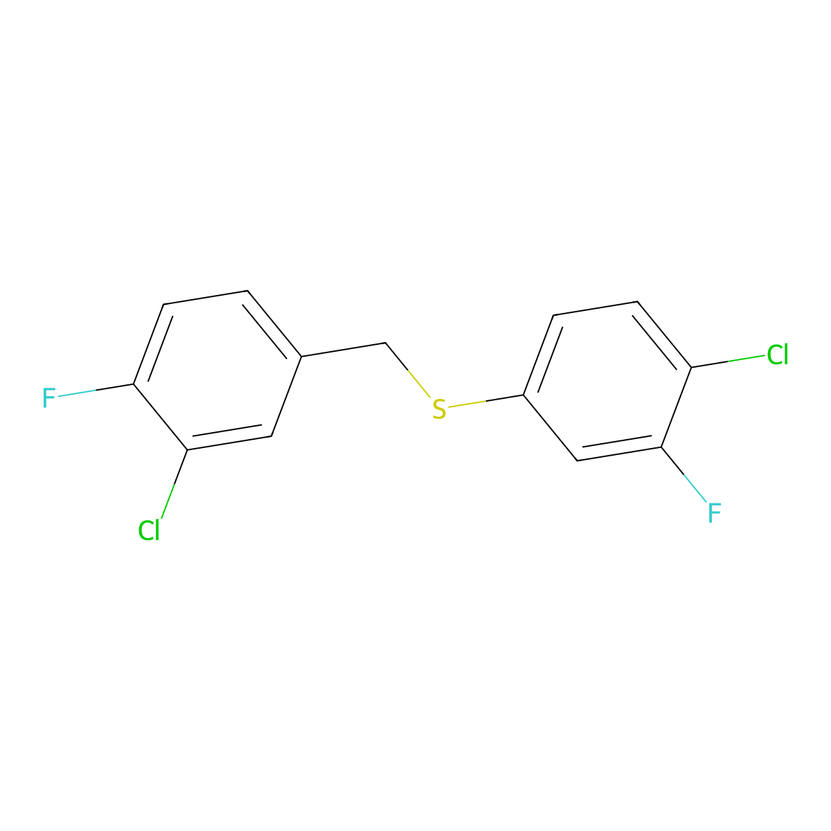 1-Chloro-2-fluoro-5-[(4-chloro-3-fluorophenyl)sulfanylmethyl]benzene molecular structure, CAS 1443302-63-3