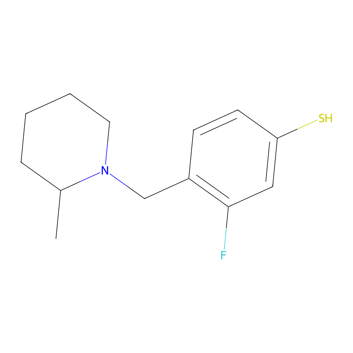 3-Fluoro-4-((2-methylpiperidin-1-yl)methyl)benzenethiol molecular structure, CAS 1443302-64-4