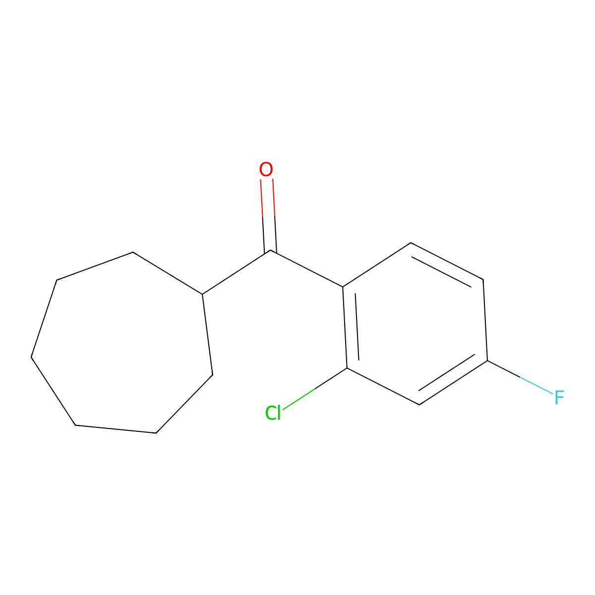 2-Chloro-4-fluorophenyl cycloheptyl ketone molecular structure, CAS 1443302-83-7