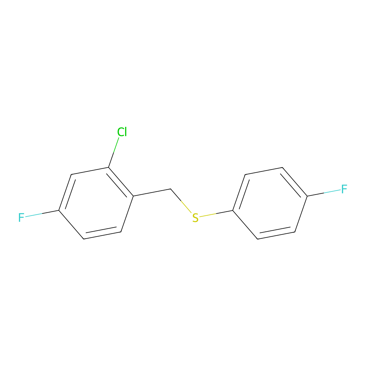 1-Chloro-3-fluoro-6-[(4-fluorophenyl)sulfanylmethyl]benzene molecular structure, CAS 1443303-46-5