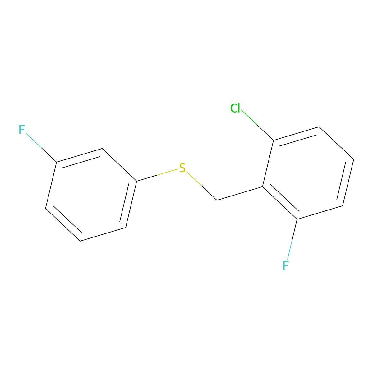 1-Chloro-3-fluoro-2-[(3-fluorophenyl)sulfanylmethyl]benzene molecular structure, CAS 1443303-60-3