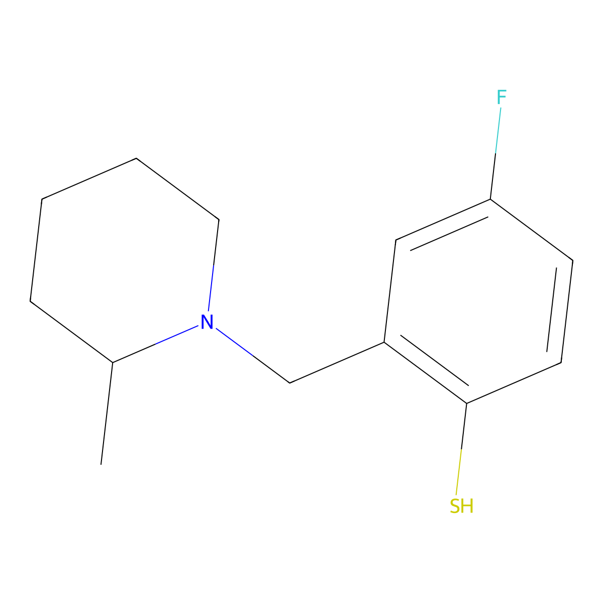 4-Fluoro-2-((2-methylpiperidin-1-yl)methyl)benzenethiol molecular structure, CAS 1443303-64-7