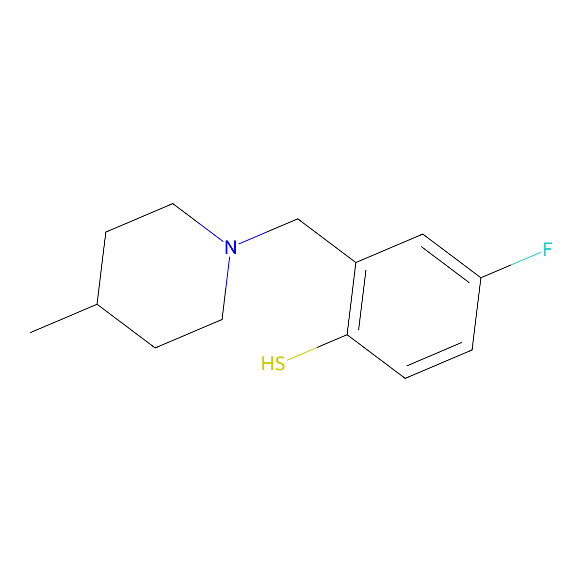 4-Fluoro-2-((4-methylpiperidin-1-yl)methyl)benzenethiol molecular structure, CAS 1443303-80-7