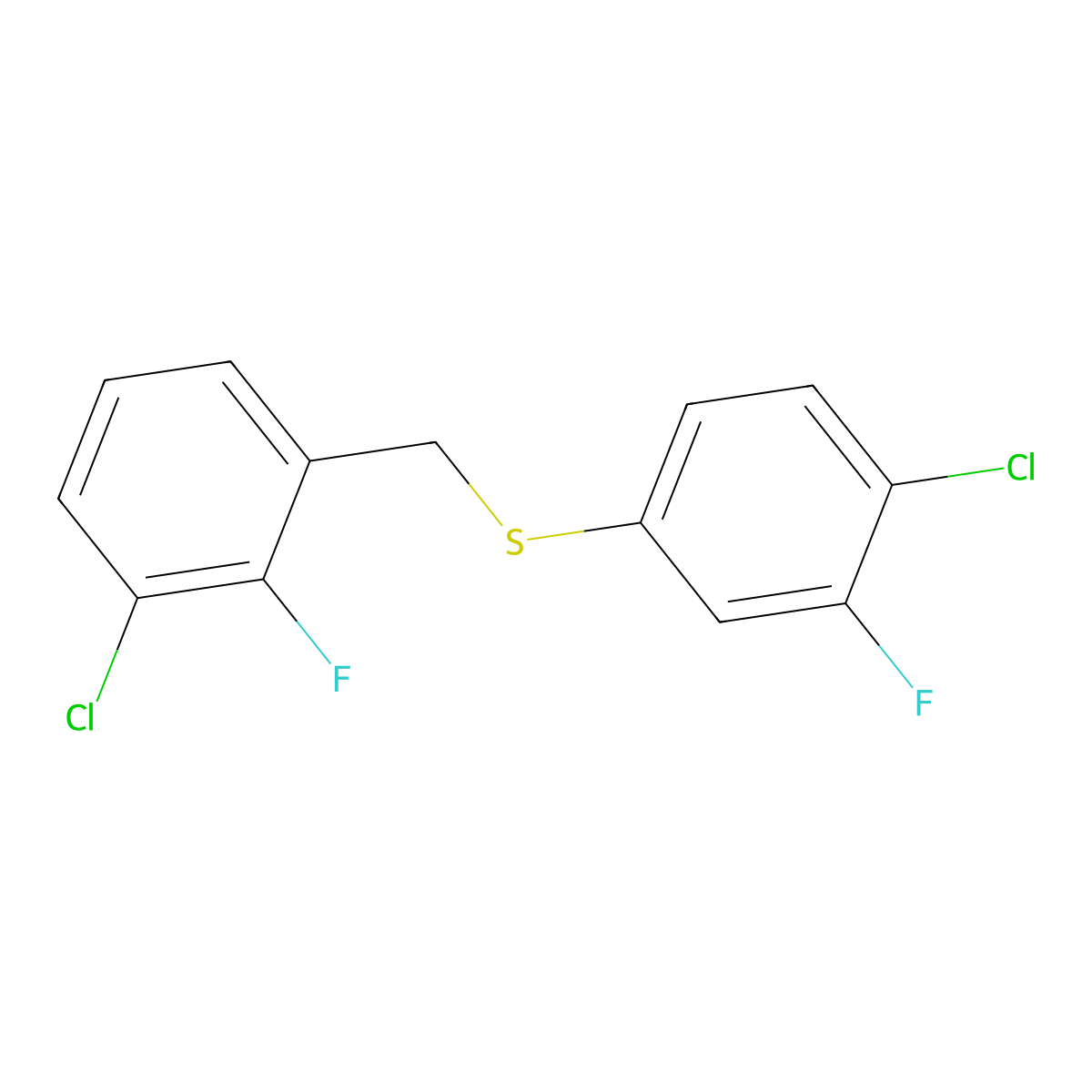 1-Chloro-2-fluoro-3-[(4-chloro-3-fluorophenyl)sulfanylmethyl]benzene molecular structure, CAS 1443304-09-3