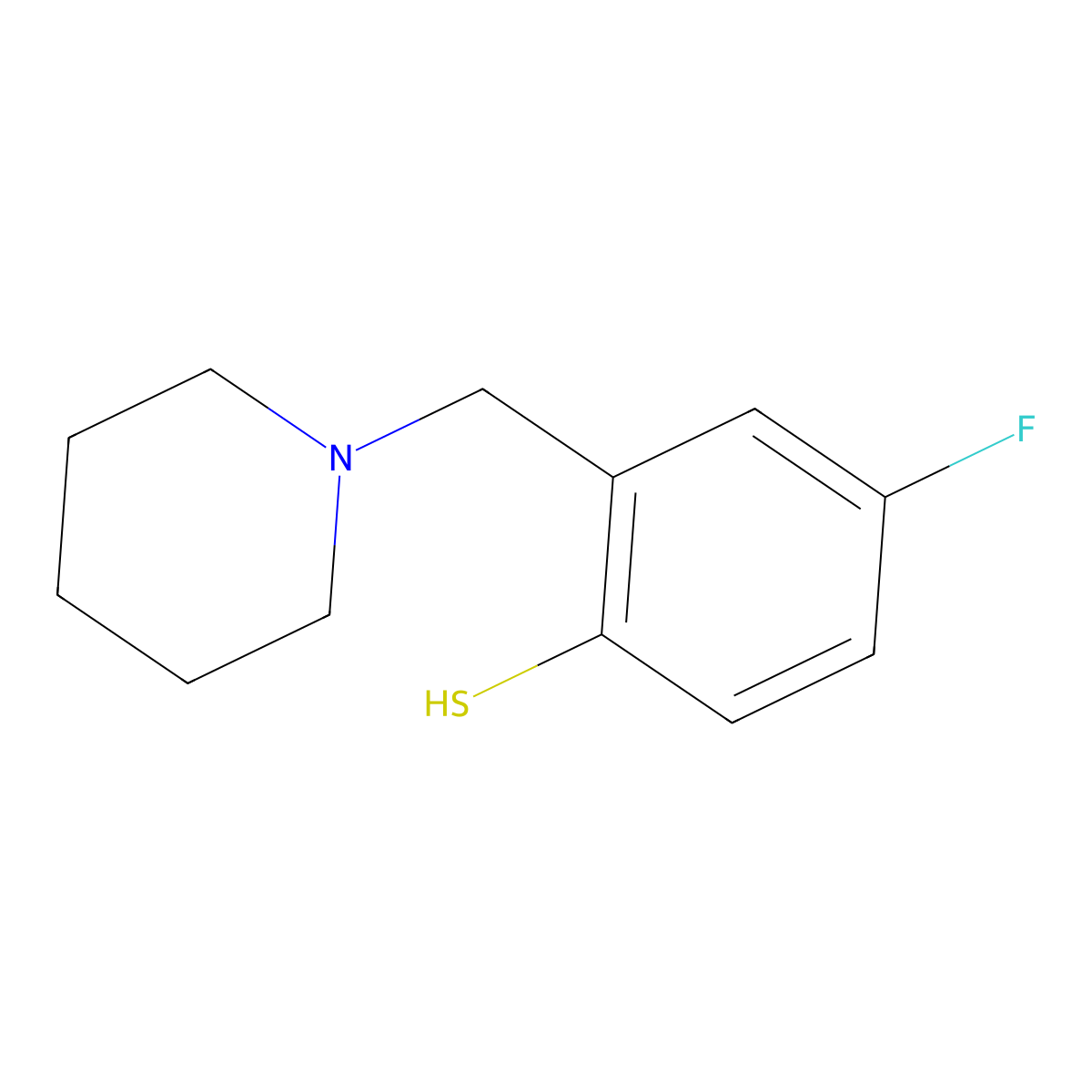 4-Fluoro-2-(piperidin-1-ylmethyl)benzenethiol molecular structure, CAS 1443305-74-5