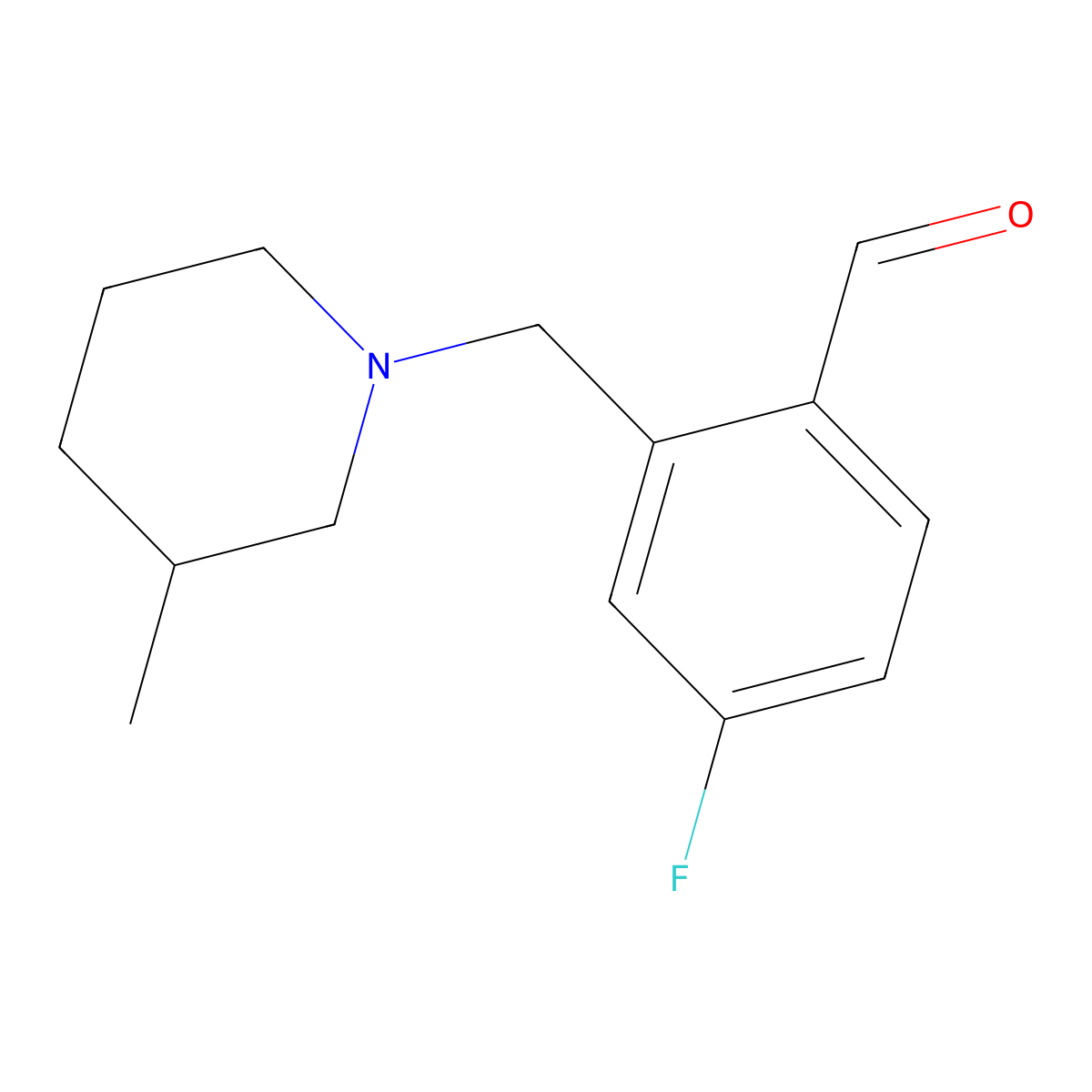 4-Fluoro-2-((3-methylpiperidin-1-yl)methyl)benzaldehyde molecular structure, CAS 1443305-78-9