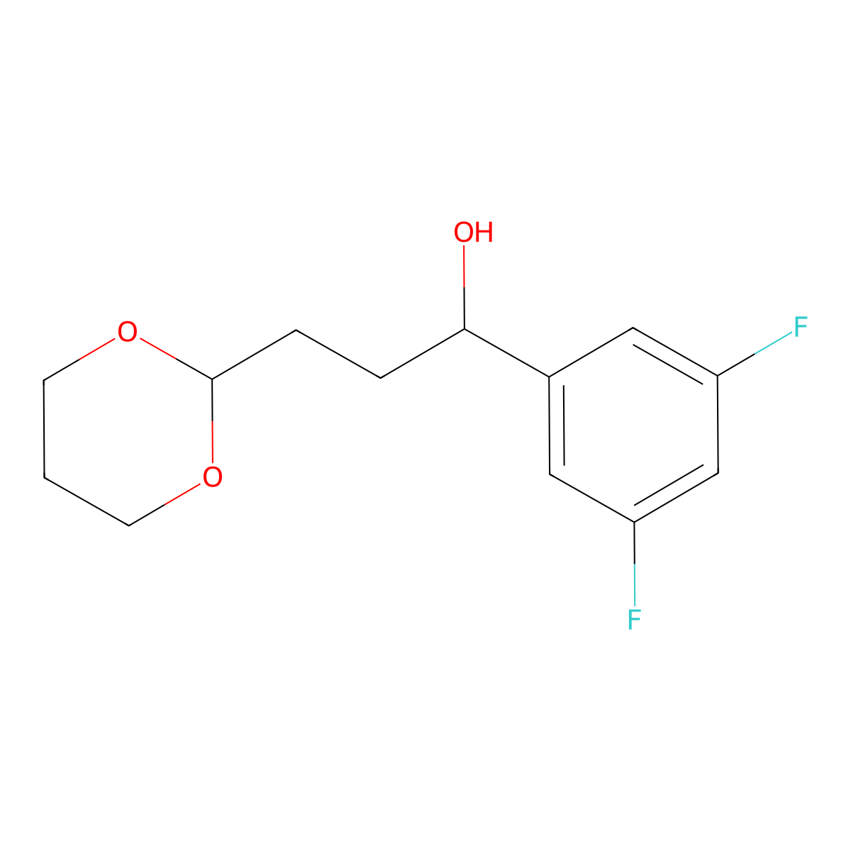 1-(3,5-Difluorophenyl)-3-[2-(1,3-dioxanyl)]-1-propanol molecular structure, CAS 1443306-22-6