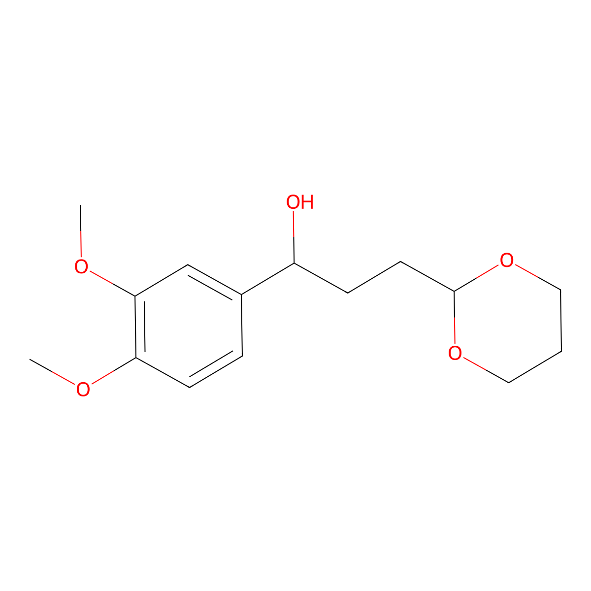 3-[2-(1,3-Dioxanyl)]-1-(3,4-dimethoxyphenyl)-1-propanol molecular structure, CAS 1443306-31-7
