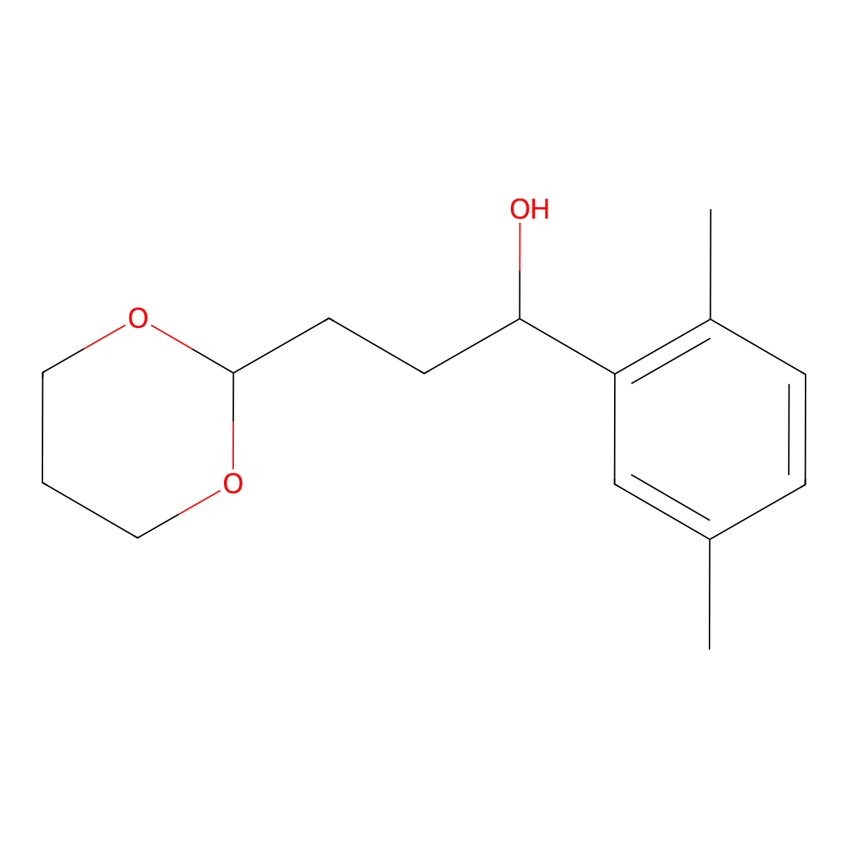 1-(2,5-Dimethylphenyl)-3-[2-(1,3-dioxanyl)]-1-propanol molecular structure, CAS 1443306-74-8