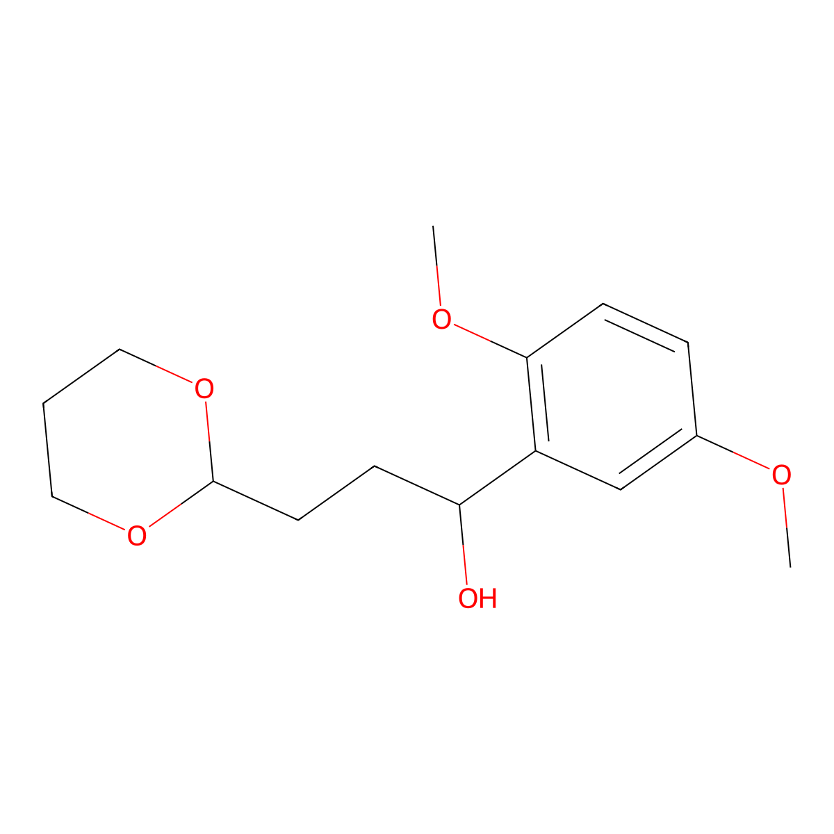 1-(2,5-Dimethoxyphenyl)-3-[2-(1,3-dioxanyl)]-1-propanol molecular structure, CAS 1443306-75-9