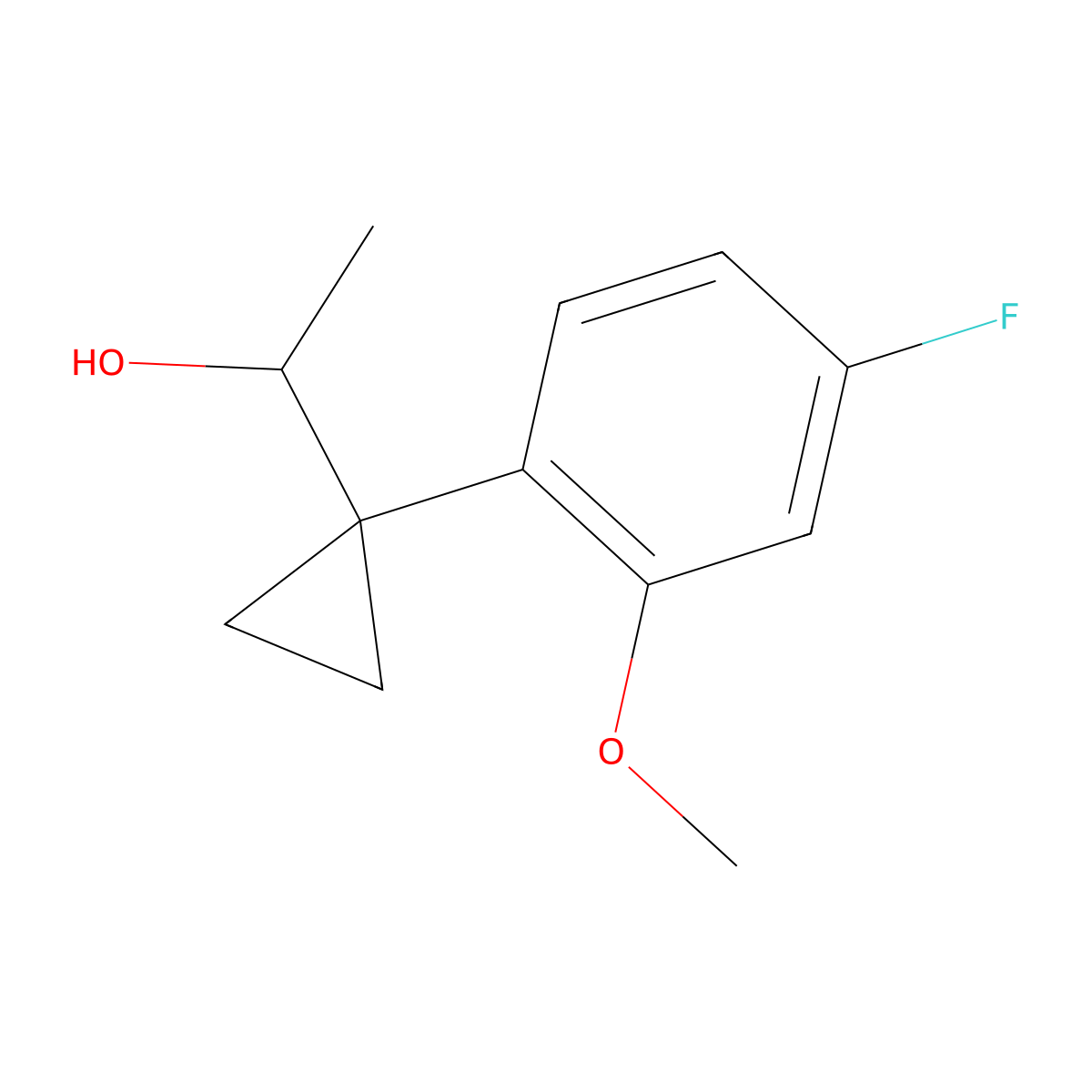 1-[1-(4-Fluoro-2-methoxyphenyl)cyclopropyl]ethan-1-ol molecular structure, CAS 1443306-87-3