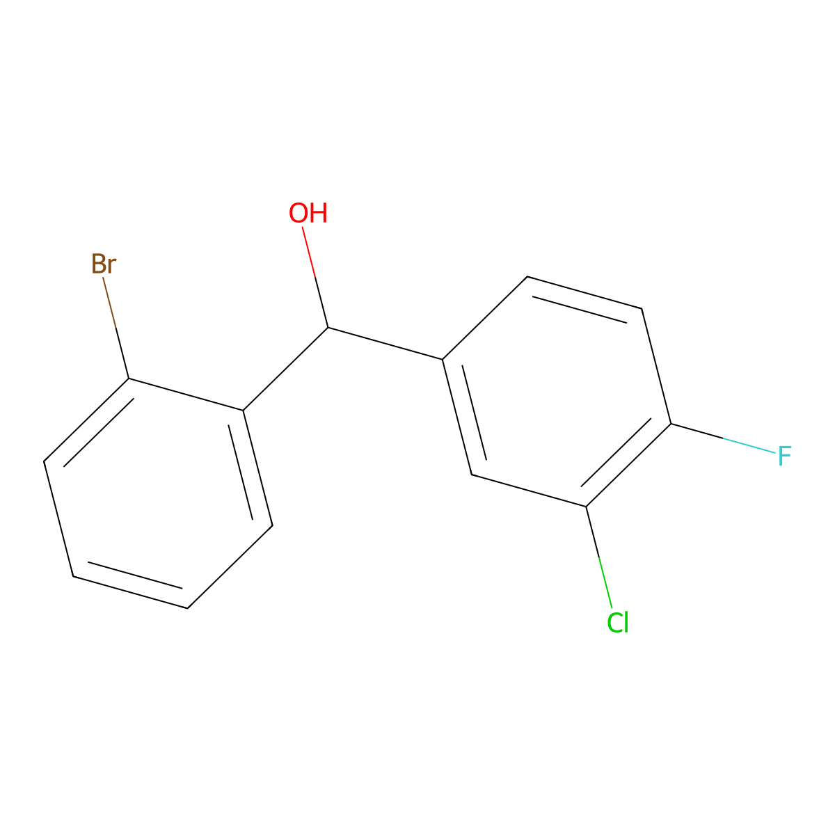 (2-Bromophenyl)(3-chloro-4-fluorophenyl)methanol molecular structure, CAS 1443307-46-7