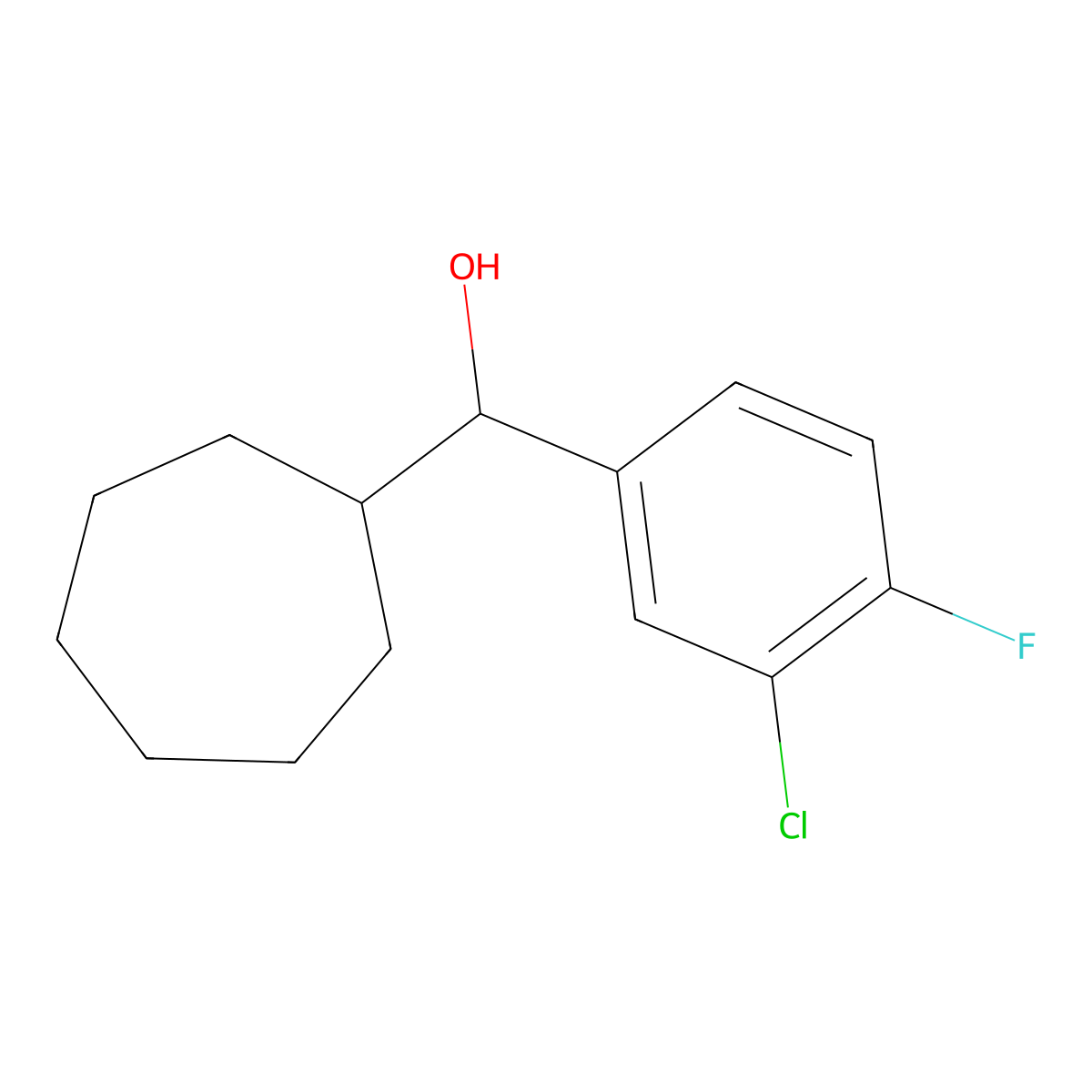 Cycloheptyl (3-chloro-4-fluorophenyl)methanol molecular structure, CAS 1443309-95-2