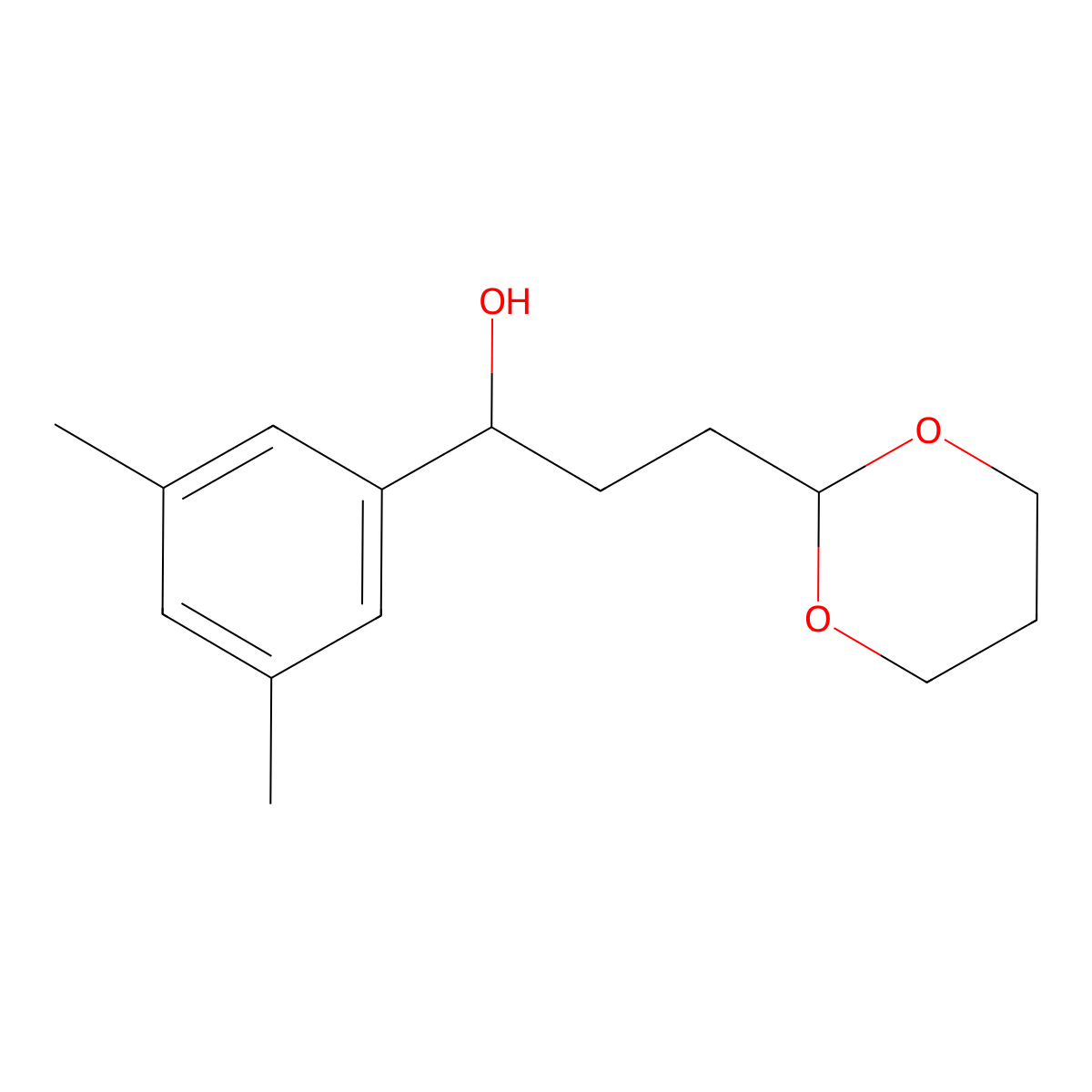 1-(3,5-Dimethylphenyl)-3-[2-(1,3-dioxanyl)]-1-propanol molecular structure, CAS 1443310-82-4