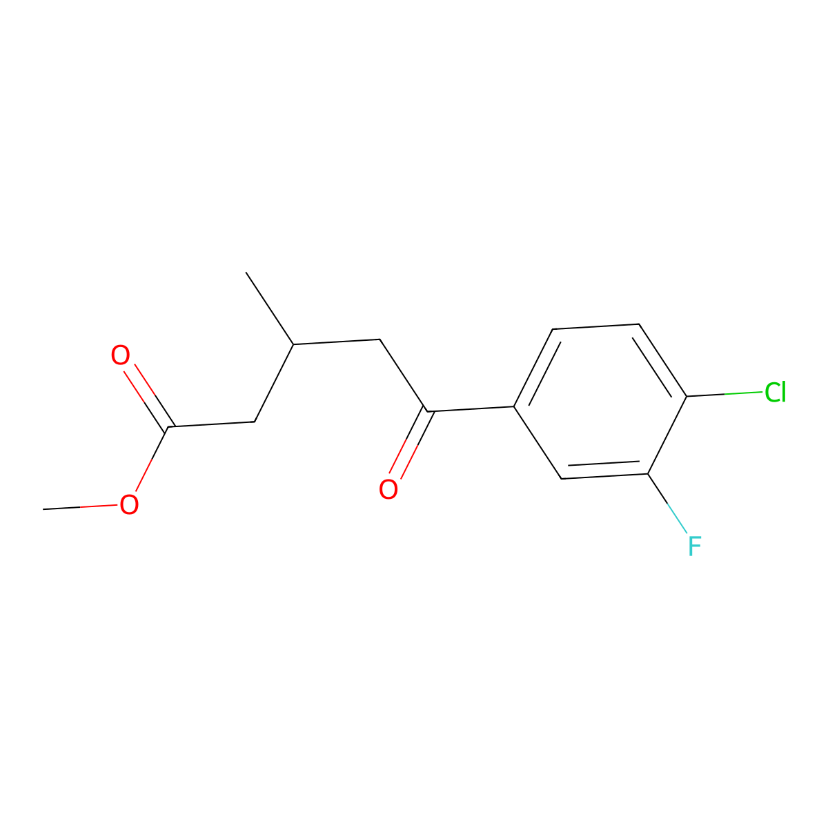 Methyl 5-(4-chloro-3-fluorophenyl)-3-methyl-5-oxovalerate molecular structure, CAS 1443311-23-6