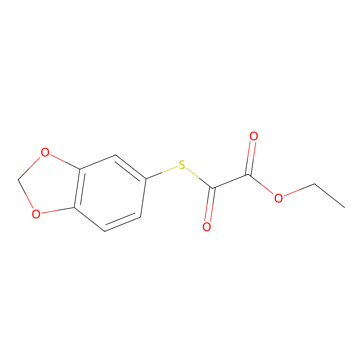 Ethyl 2-(3,4-methylenedioxyphenyl)sulfanyl-2-oxo-acetate molecular structure, CAS 1443312-17-1