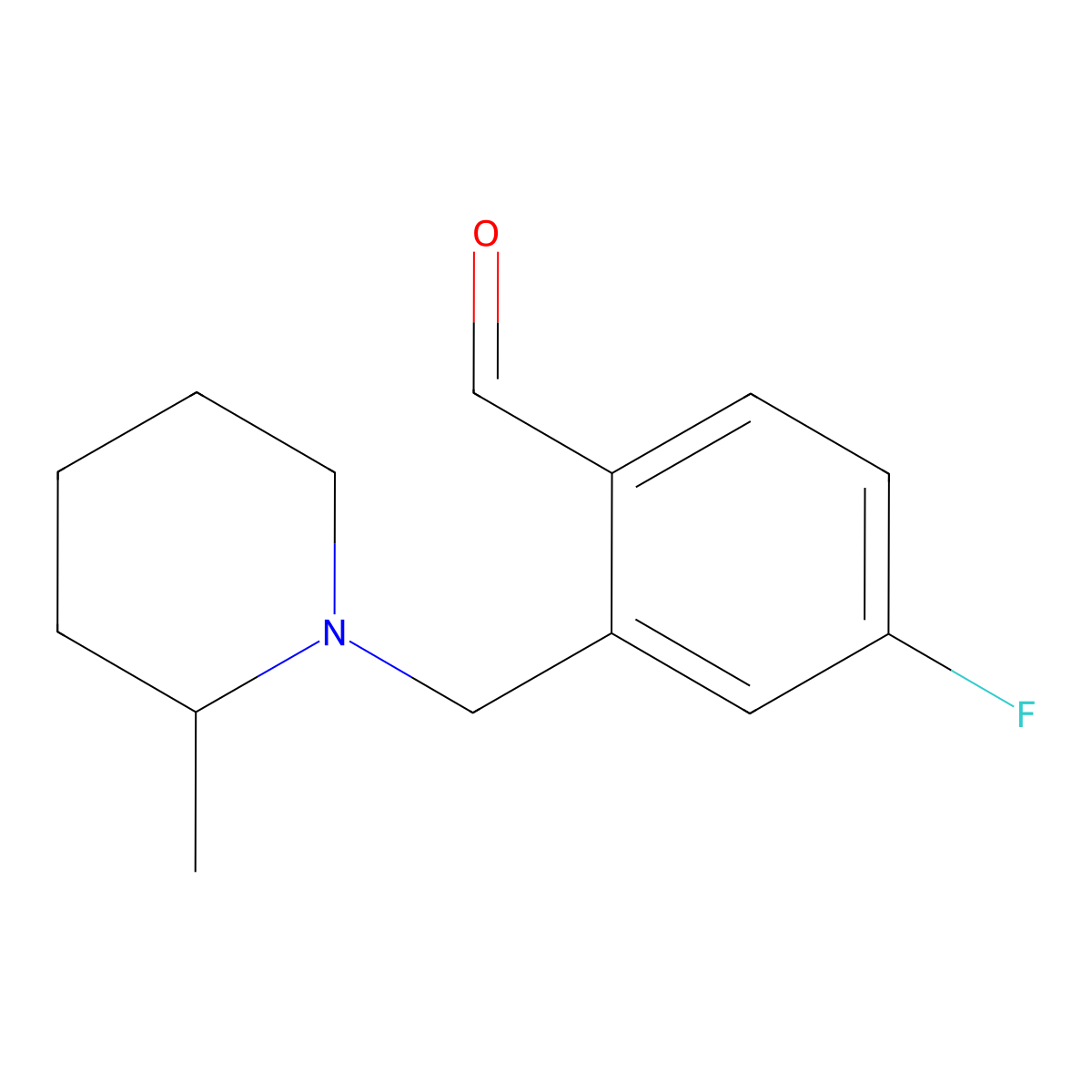 4-Fluoro-2-((2-methylpiperidin-1-yl)methyl)benzaldehyde molecular structure, CAS 1443312-21-7