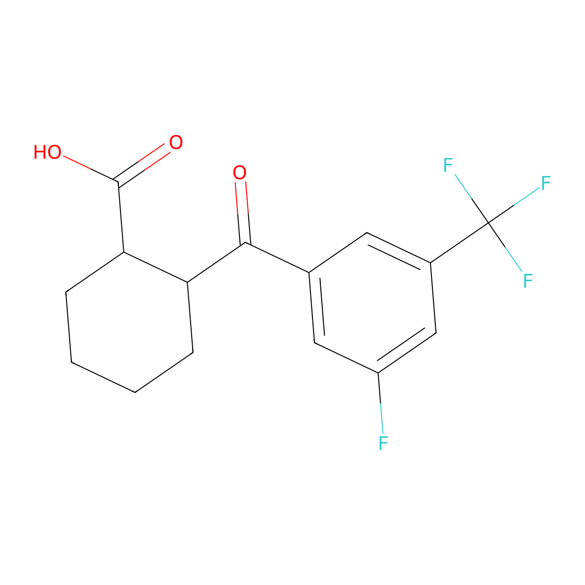 2-[3-Fluoro-5-(trifluoromethyl)benzoyl]cyclohexane-1-carboxylic acid molecular structure, CAS 1443312-34-2