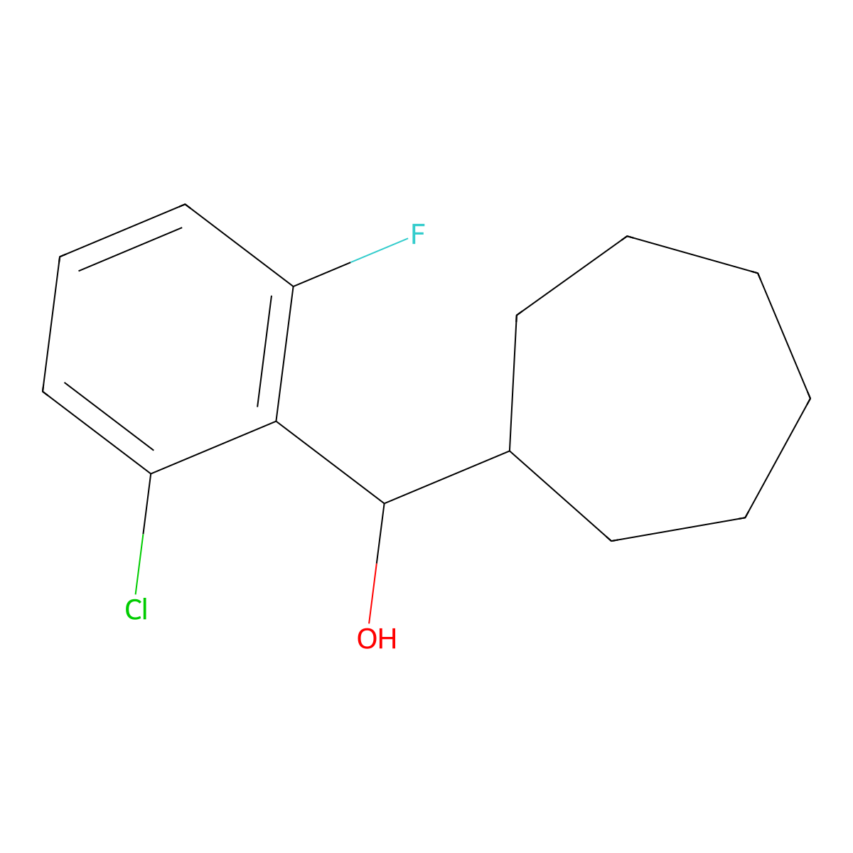 Cycloheptyl (2-chloro-6-fluorophenyl)methanol molecular structure, CAS 1443312-42-2