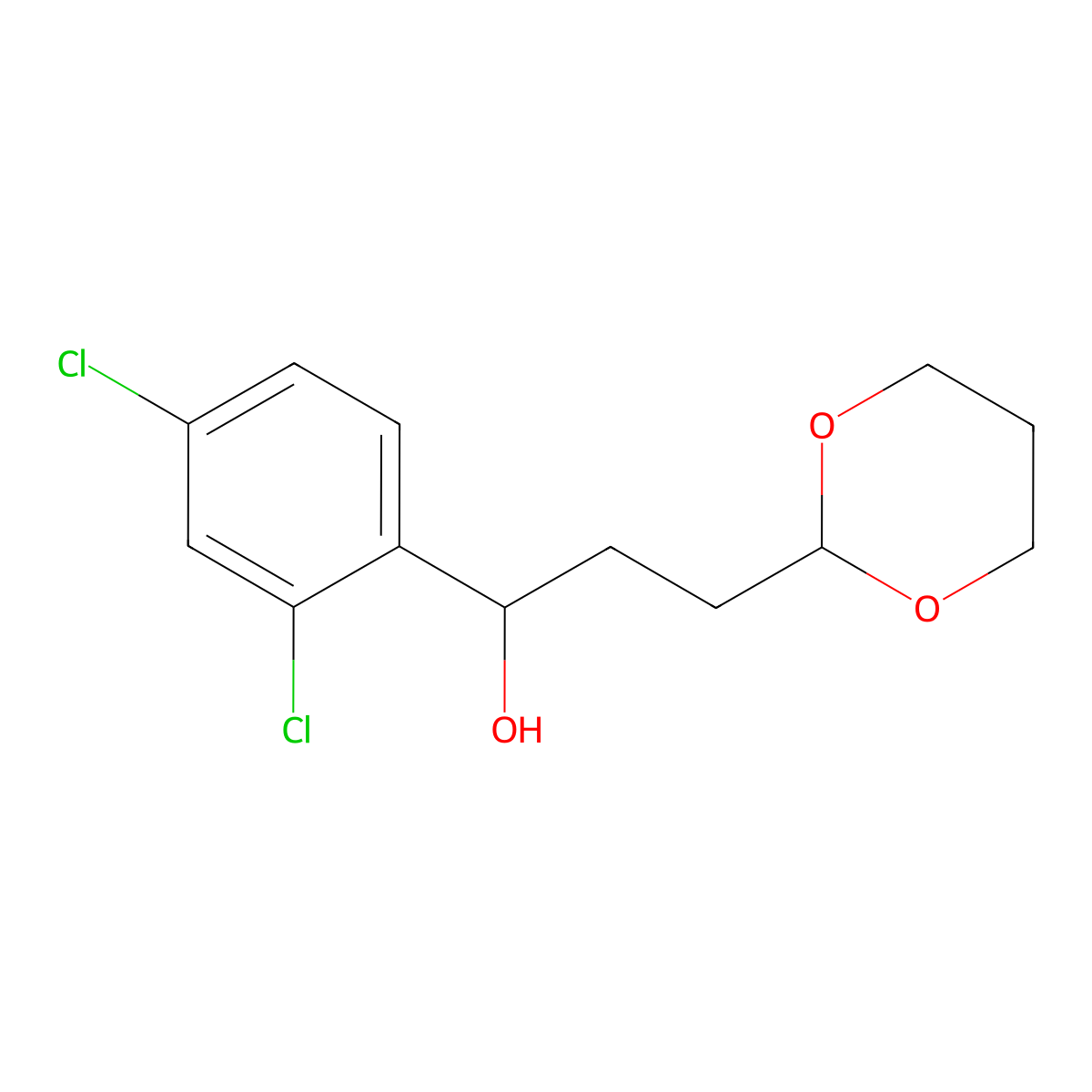 1-(2,4-Dichlorophenyl)-3-[2-(1,3-dioxanyl)]-1-propanol molecular structure, CAS 1443312-62-6