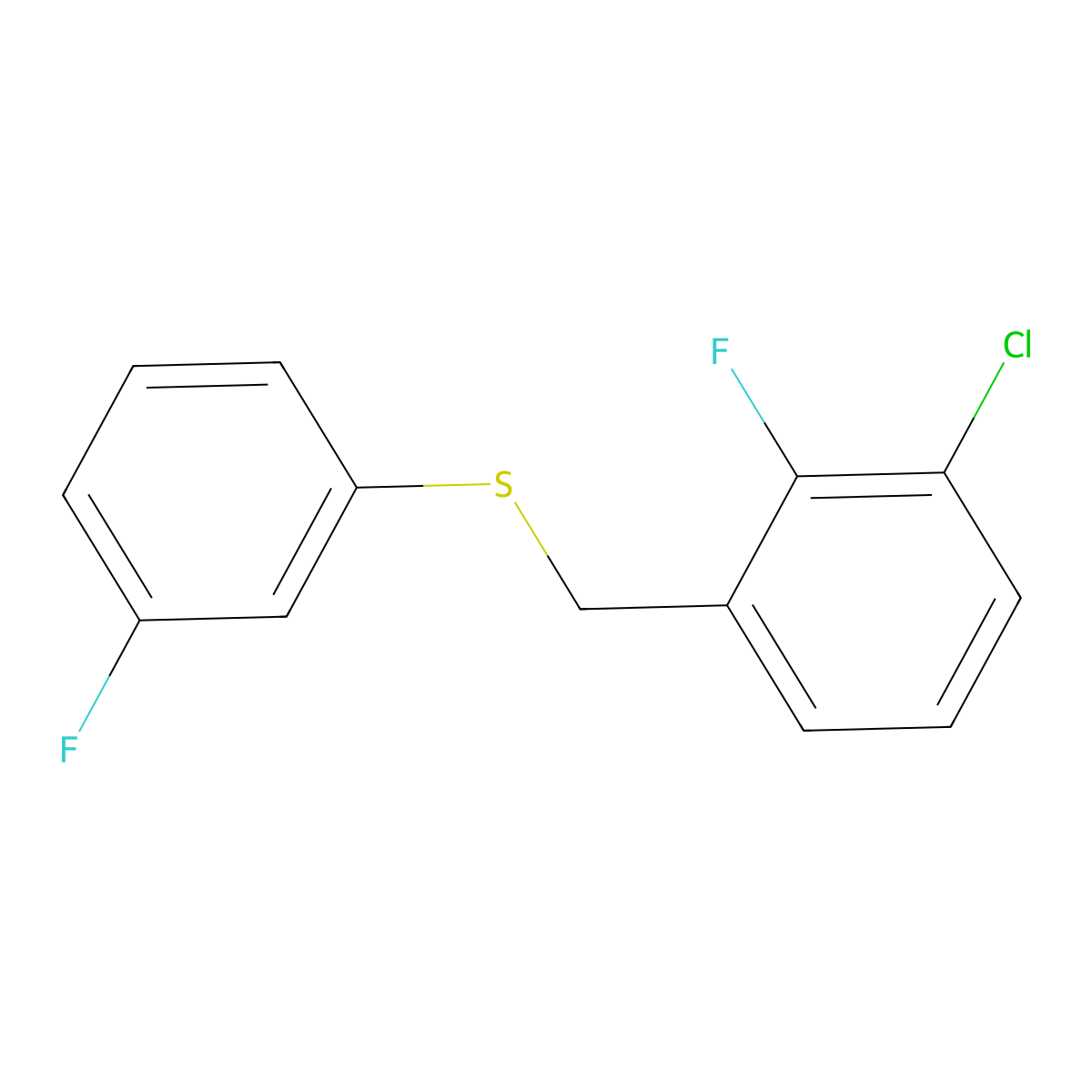 1-Chloro-2-fluoro-3-[(3-fluorophenyl)sulfanylmethyl]benzene molecular structure, CAS 1443312-65-9