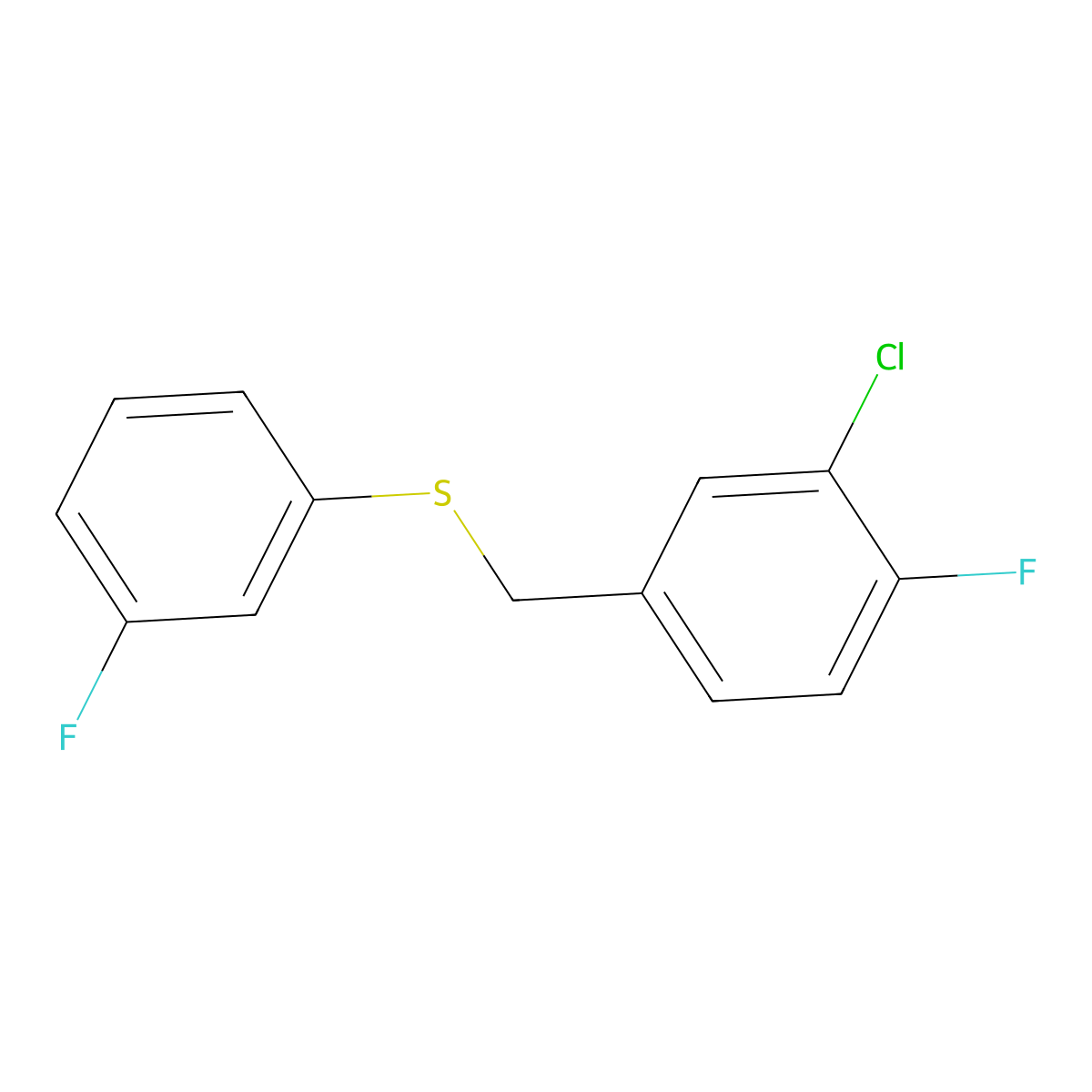 1-Chloro-2-fluoro-5-[(3-fluorophenyl)sulfanylmethyl]benzene molecular structure, CAS 1443312-78-4
