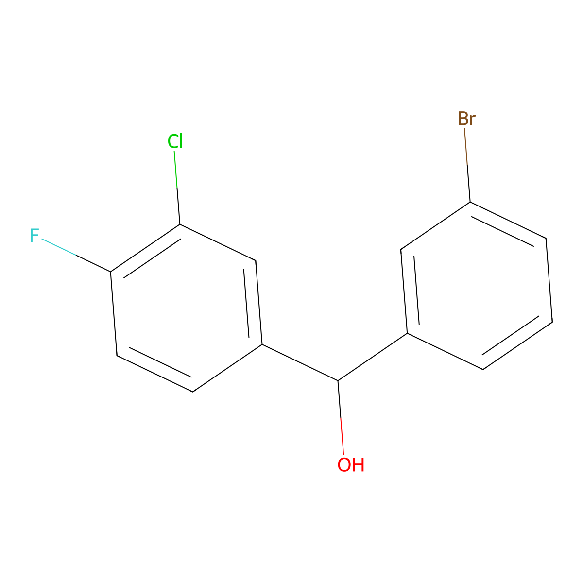 (3-Bromophenyl)(3-chloro-4-fluorophenyl)methanol molecular structure, CAS 1443313-01-6