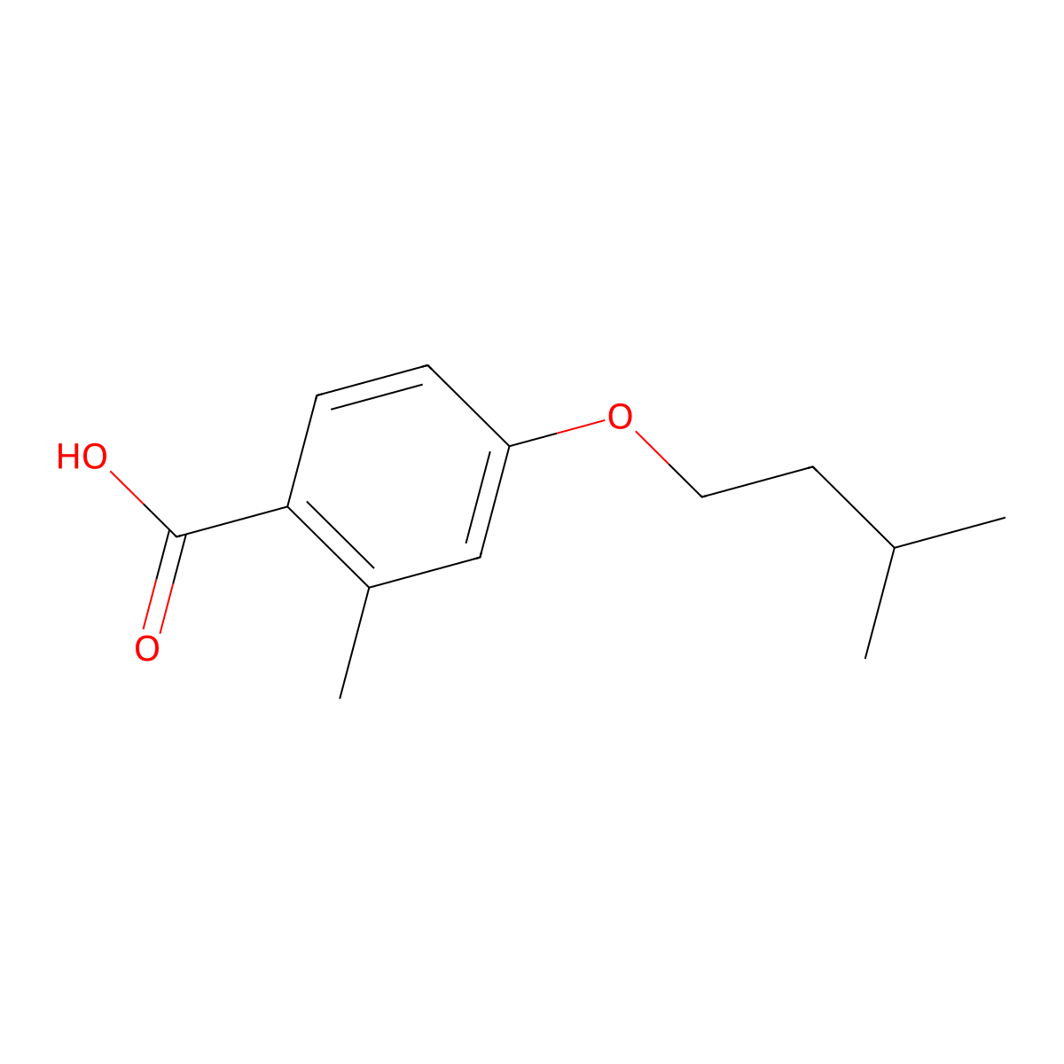2-Methyl-4-iso-pentoxybenzoic acid molecular structure, CAS 1443313-59-4