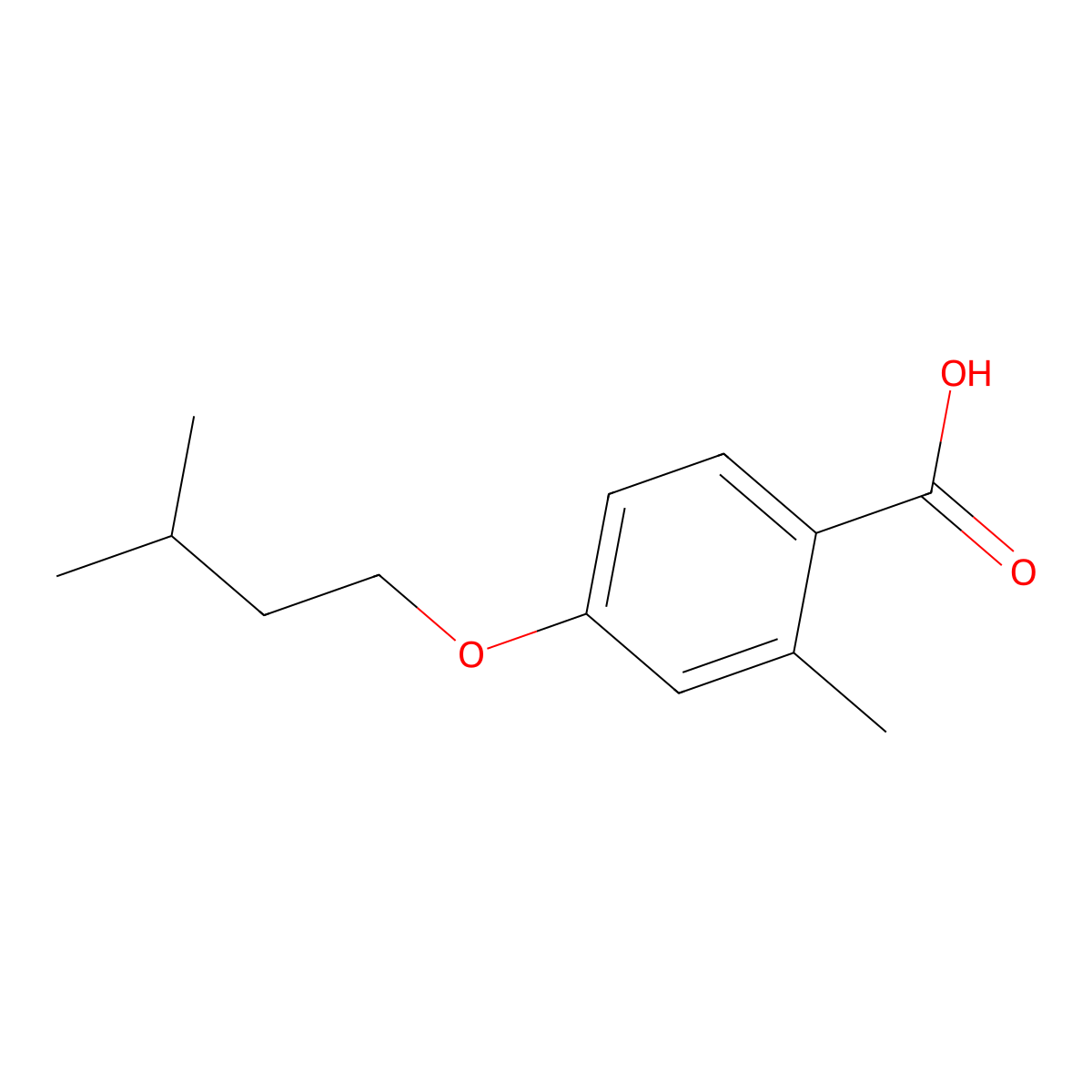 2-Methyl-4-iso-pentoxybenzoic acid molecular structure, CAS 1443313-59-4