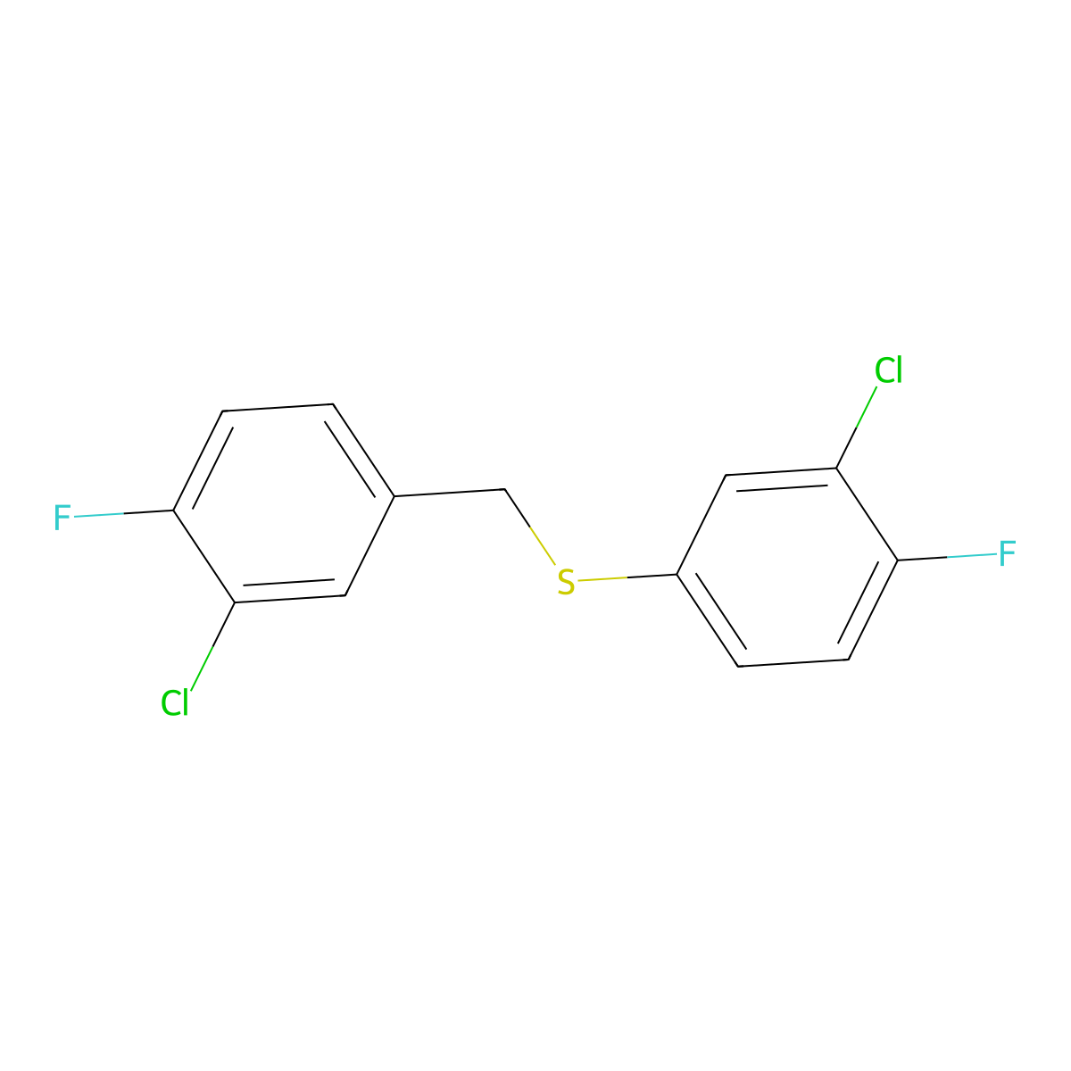 1-Chloro-2-fluoro-5-[(3-chloro-4-fluorophenyl)sulfanylmethyl]benzene molecular structure, CAS 1443313-76-5