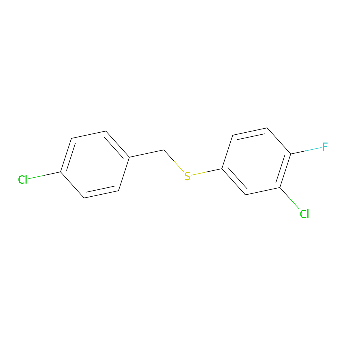 1-Chloro-4-[(3-chloro-4-fluorophenyl)sulfanylmethyl]benzene molecular structure, CAS 1443313-80-1