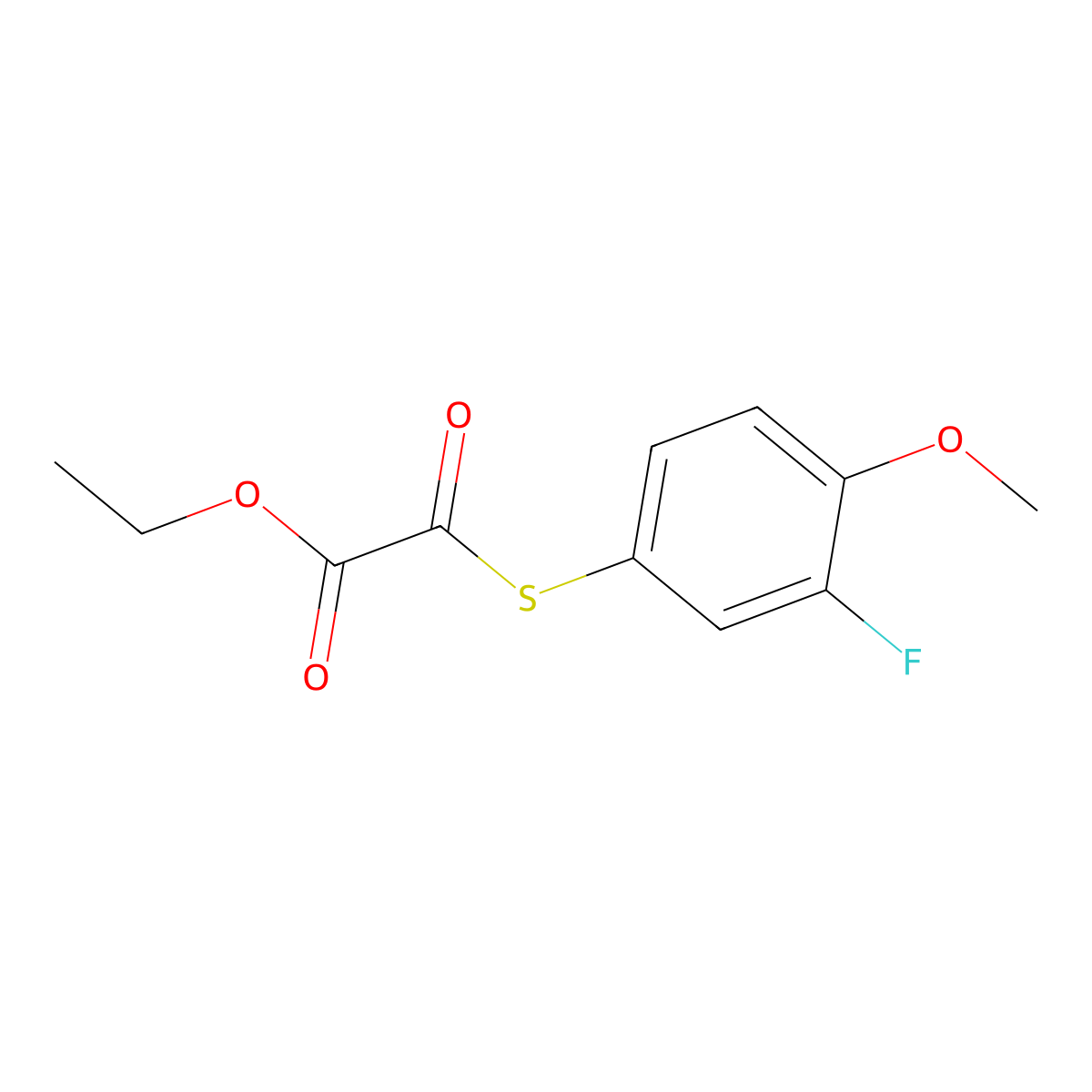 Ethyl 2-(3-fluoro-4-methoxyphenyl)sulfanyl-2-oxo-acetate molecular structure, CAS 1443313-83-4