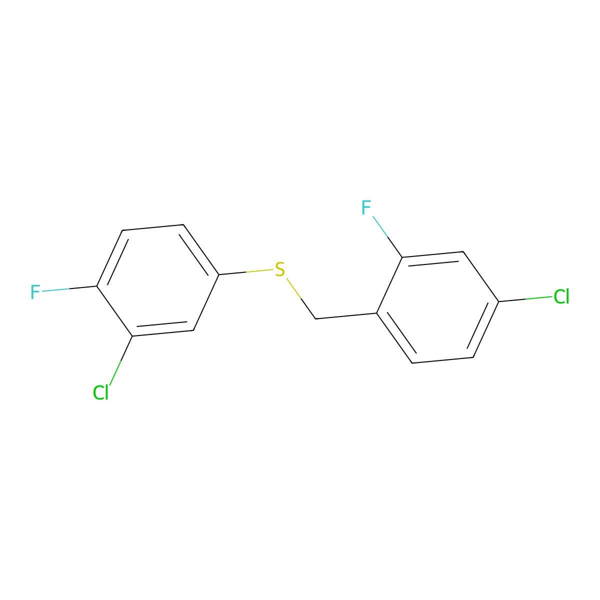 1-Chloro-3-fluoro-4-[(3-chloro-4-fluorophenyl)sulfanylmethyl]benzene molecular structure, CAS 1443314-21-3