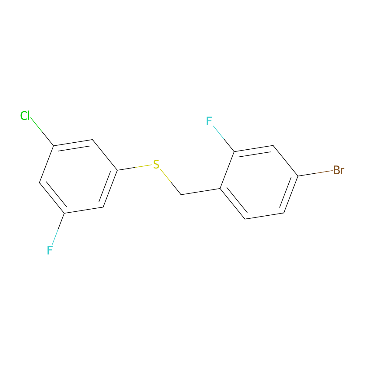 1-Bromo-3-fluoro-4-[(3-chloro-5-fluorophenyl)sulfanylmethyl]benzene molecular structure, CAS 1443314-34-8