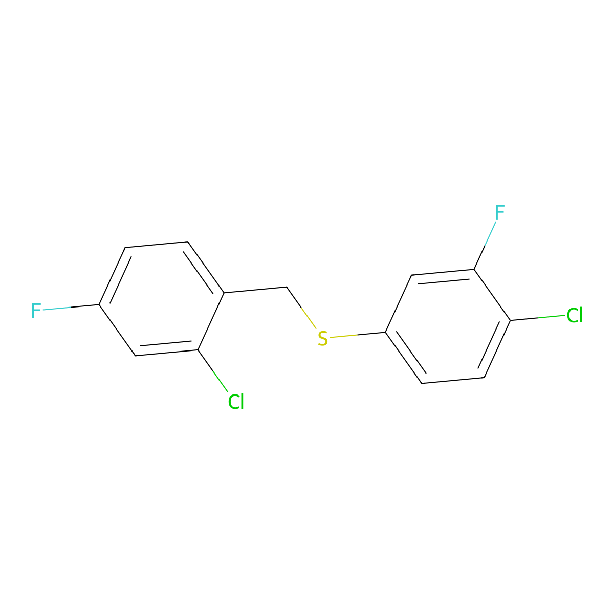 1-Chloro-3-fluoro-6-[(4-chloro-3-fluorophenyl)sulfanylmethyl]benzene molecular structure, CAS 1443314-49-5