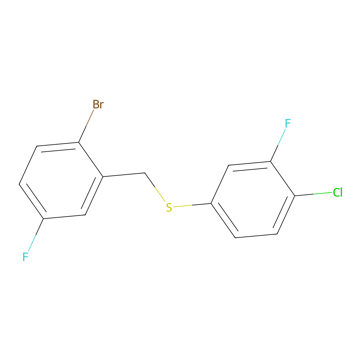 1-Bromo-4-fluoro-2-[(4-chloro-3-fluorophenyl)sulfanylmethyl]benzene molecular structure, CAS 1443314-55-3