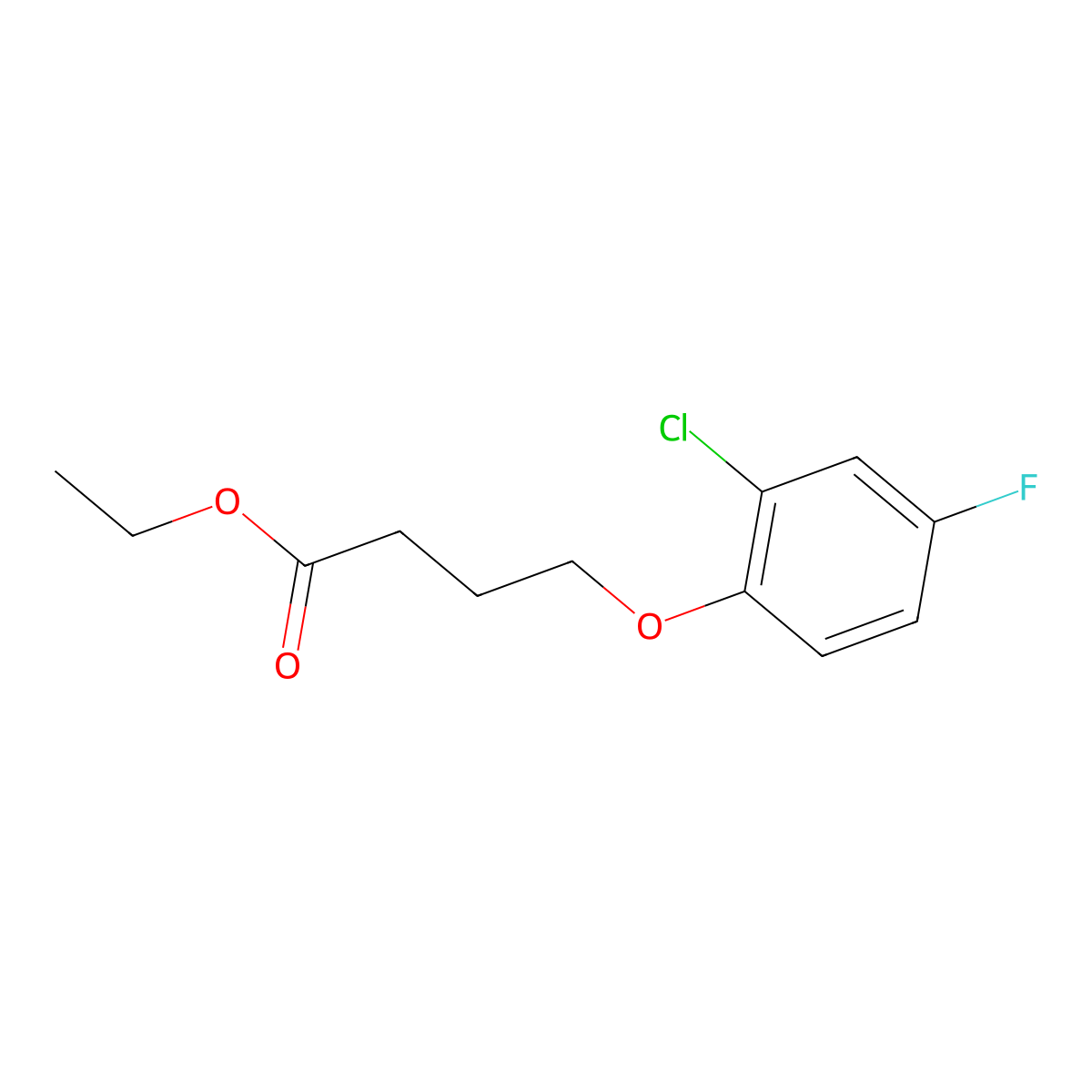 Ethyl 4-(2-chloro-4-fluoro-phenoxy)butanoate molecular structure, CAS 1443314-56-4