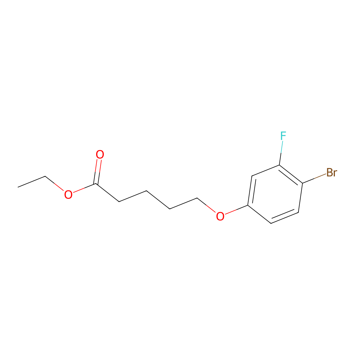 Ethyl 5-(4-bromo-3-fluoro-phenoxy)pentanoate molecular structure, CAS 1443321-83-2