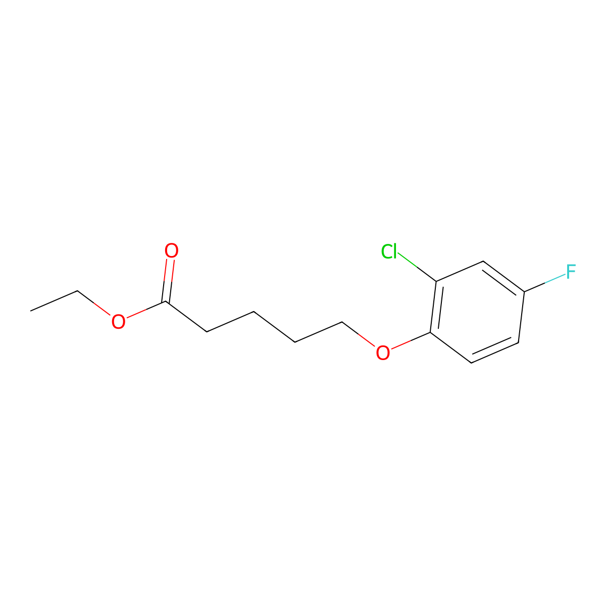 Ethyl 5-(2-chloro-4-fluoro-phenoxy)pentanoate molecular structure, CAS 1443322-98-2