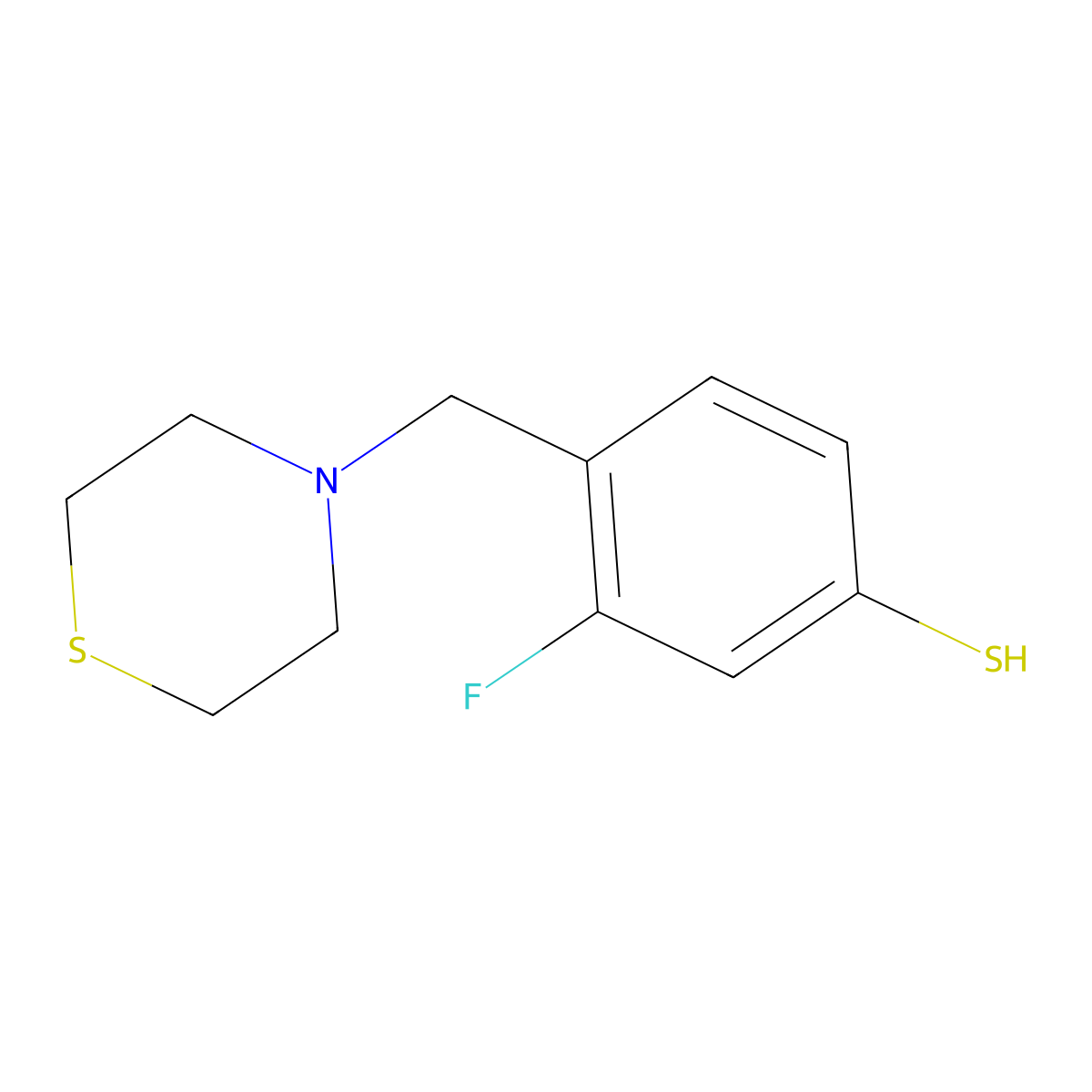 3-Fluoro-4-(thiomorpholinomethyl)benzenethiol molecular structure, CAS 1443323-45-2