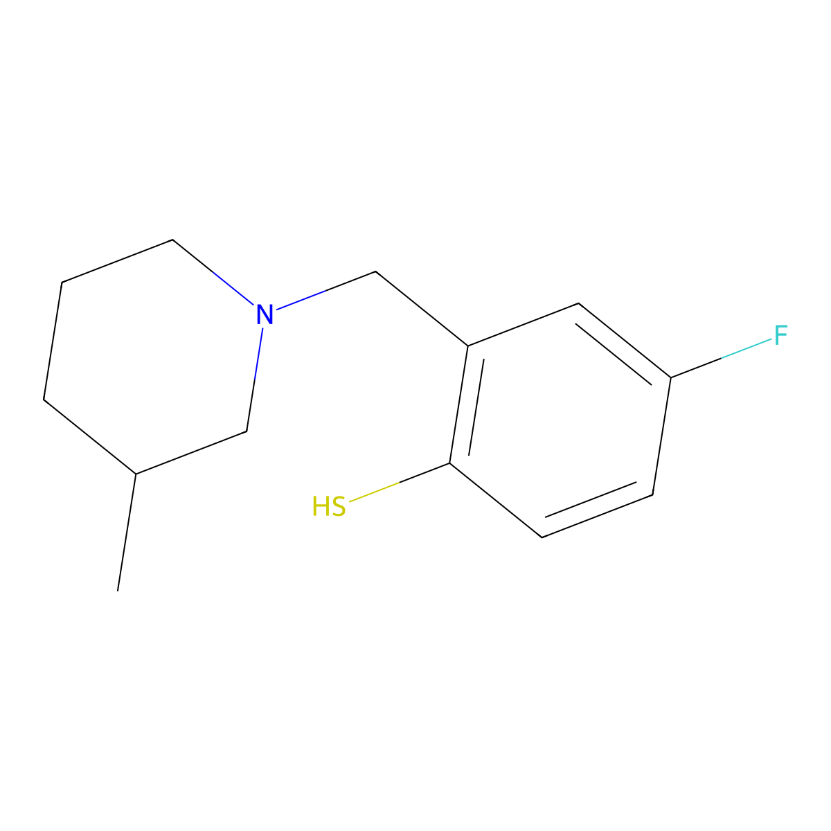4-Fluoro-2-((3-methylpiperidin-1-yl)methyl)benzenethiol molecular structure, CAS 1443323-74-7