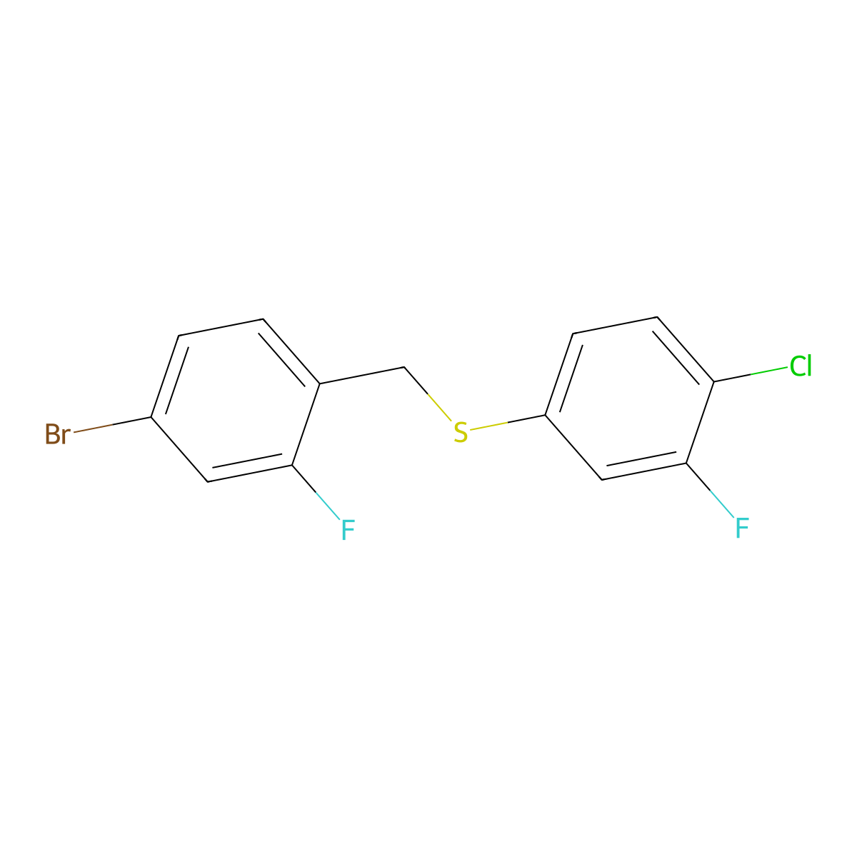 1-Bromo-3-fluoro-4-[(4-chloro-3-fluorophenyl)sulfanylmethyl]benzene molecular structure, CAS 1443327-23-8